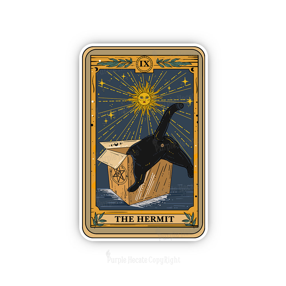 Purplehecate The Cardboard Hermit Cat Tarot  Sticker