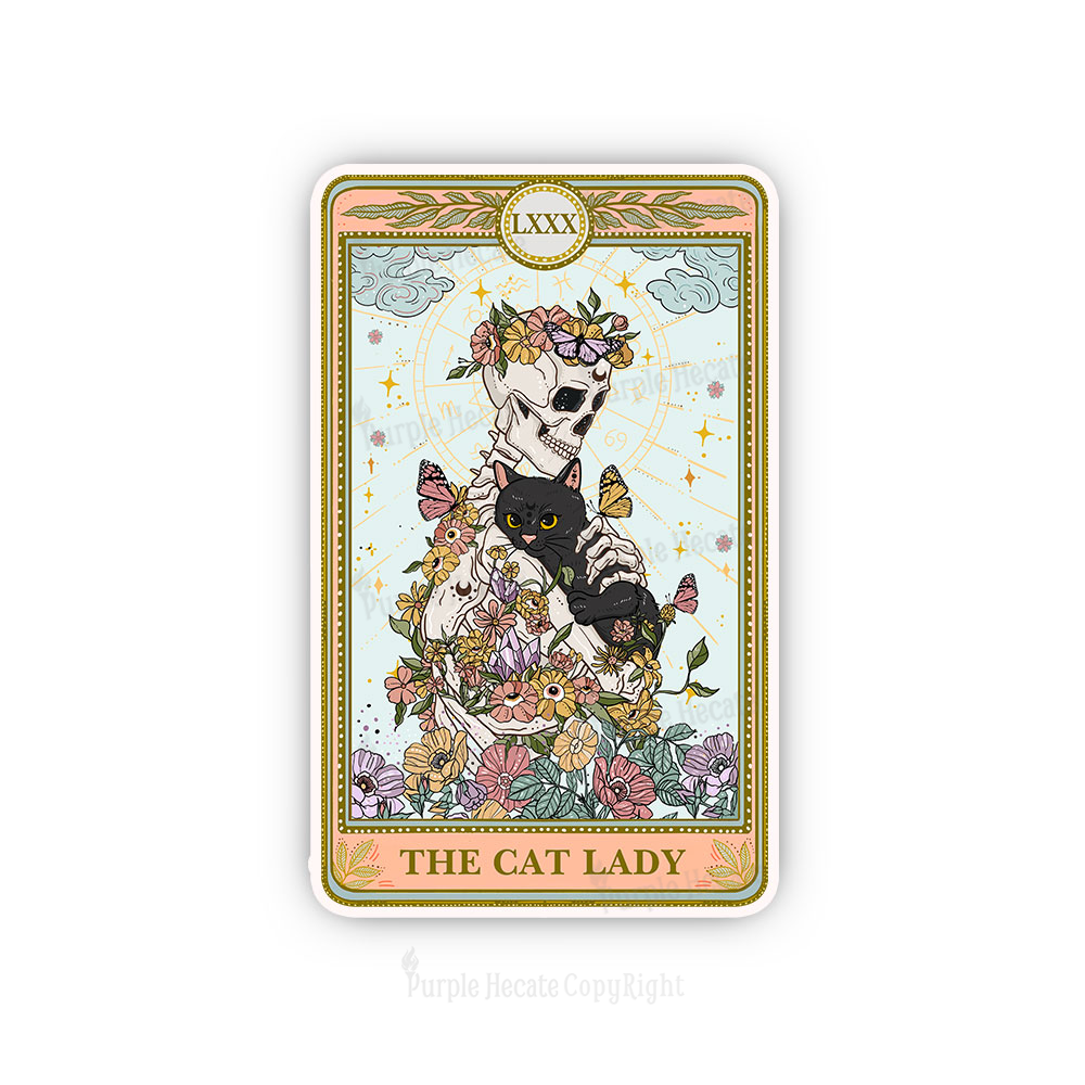 Purplehecate The Cat Lady Skeleton Tarot Sticker