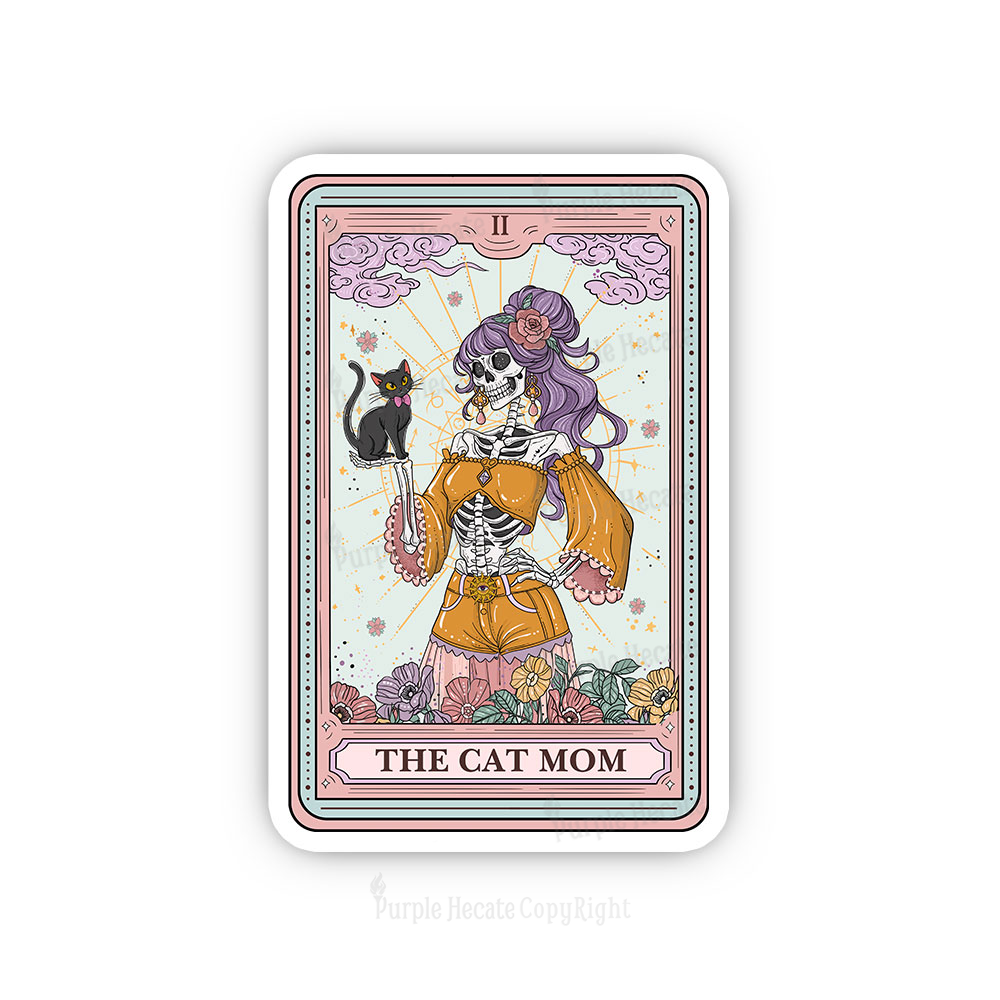 Purplehecate The Skeleton Cat Mom Tarot Card Sticker