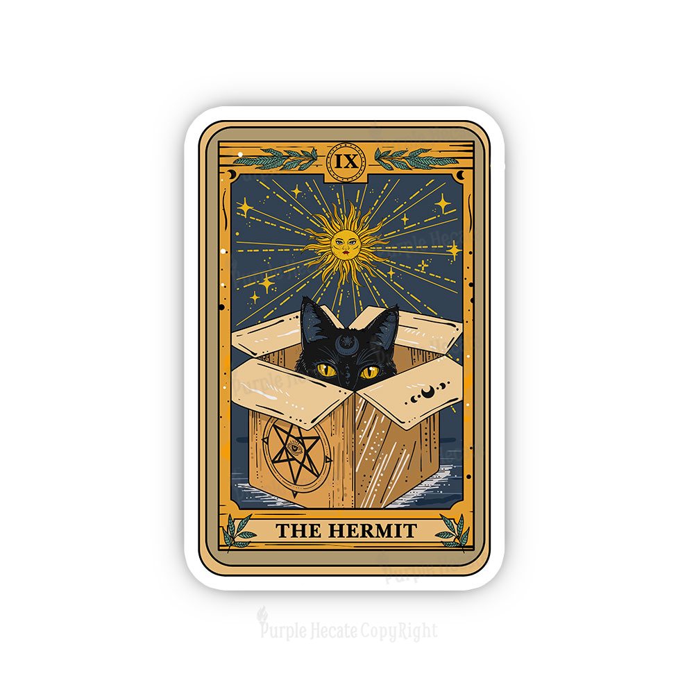 Purplehecate The Hermit Cat Tarot Card Sticker