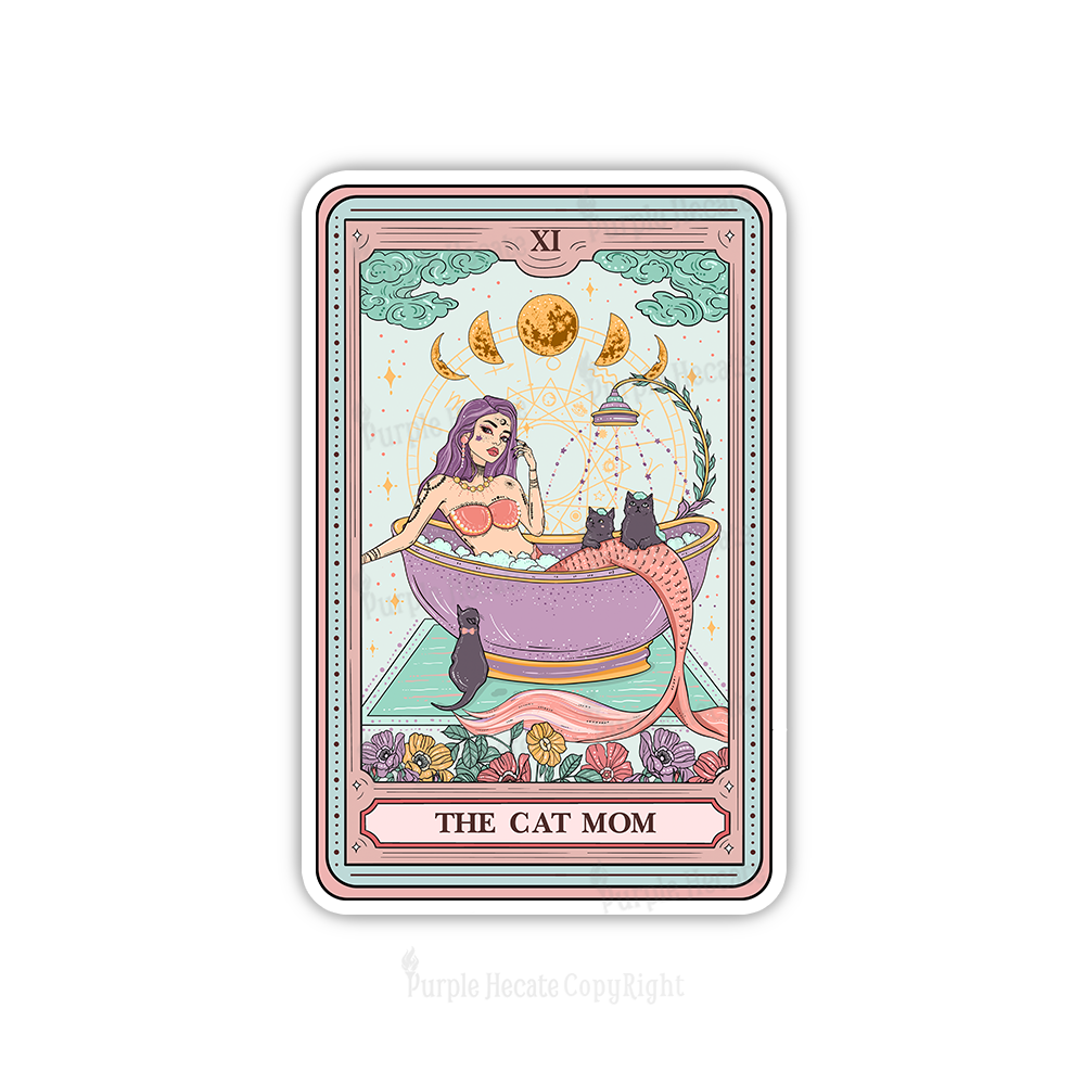 Purplehecate The Cat Mermaid Mom Tarot Card Sticker