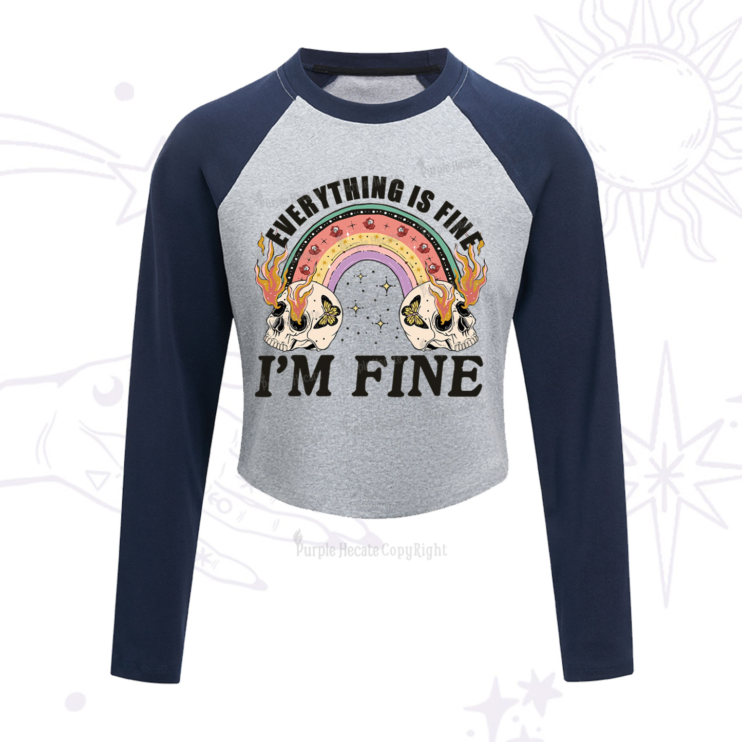 Purplehecate Everything Is Fine Cropped Raglan Long Sleeve T-Shirt