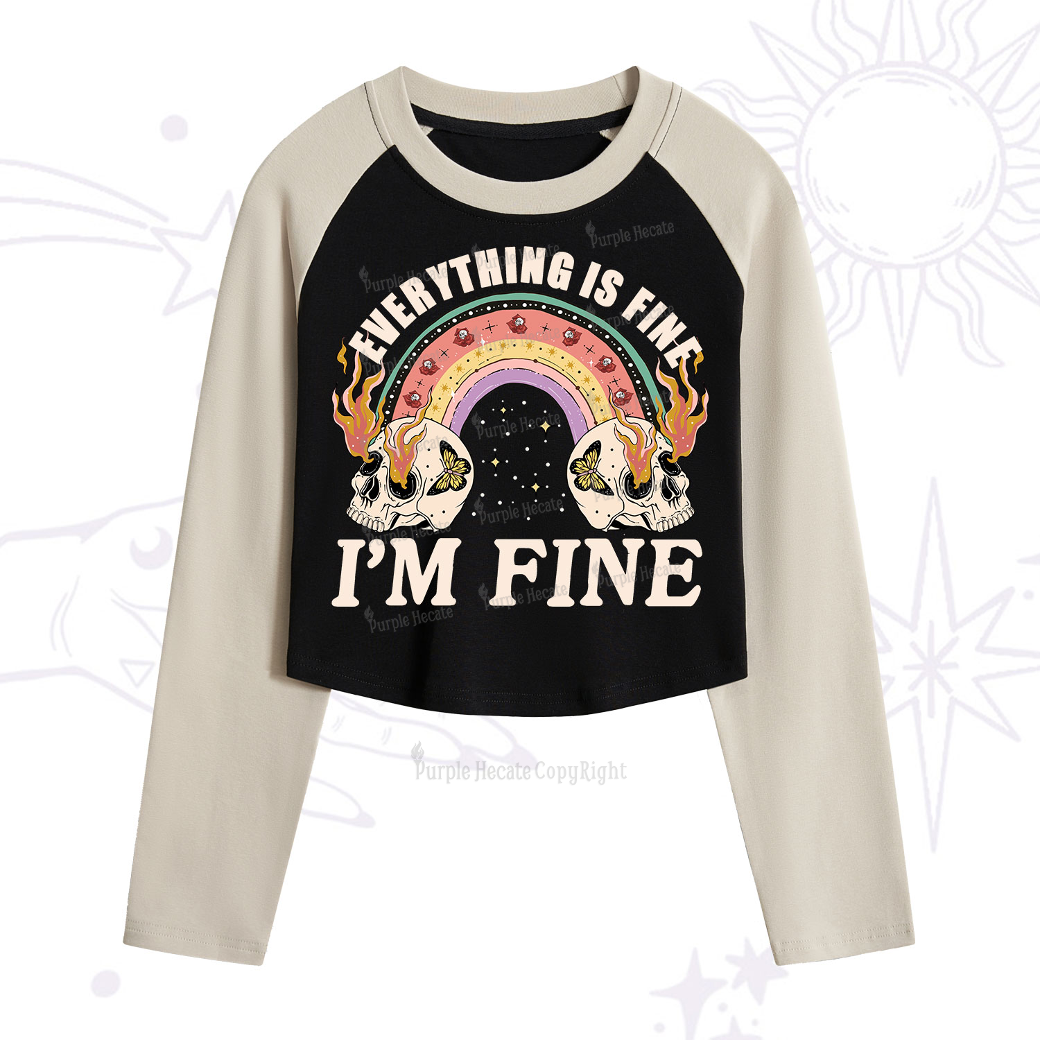 Purplehecate Everything Is Fine Cropped Raglan Long Sleeve T-Shirt