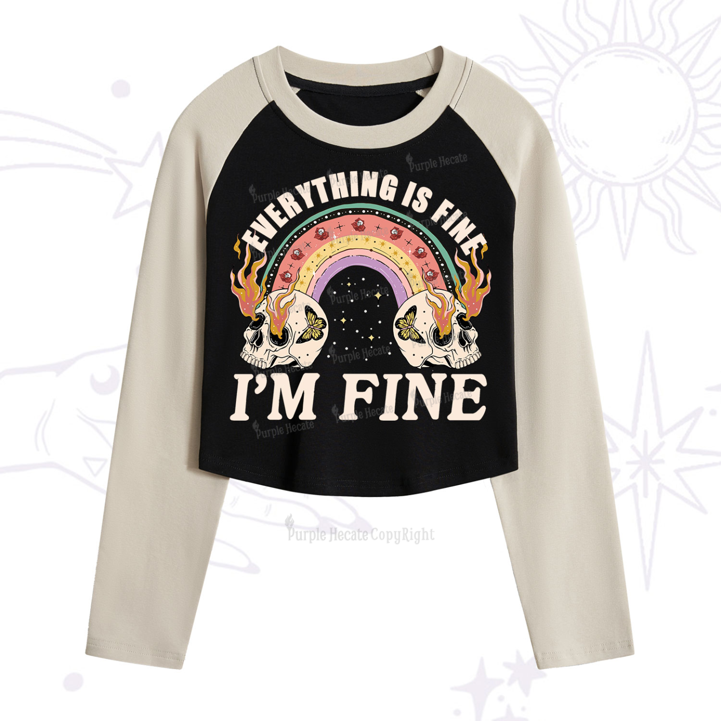 Purplehecate Everything Is Fine Cropped Raglan Long Sleeve T-Shirt