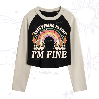 Purplehecate Everything Is Fine Cropped Raglan Long Sleeve T-Shirt