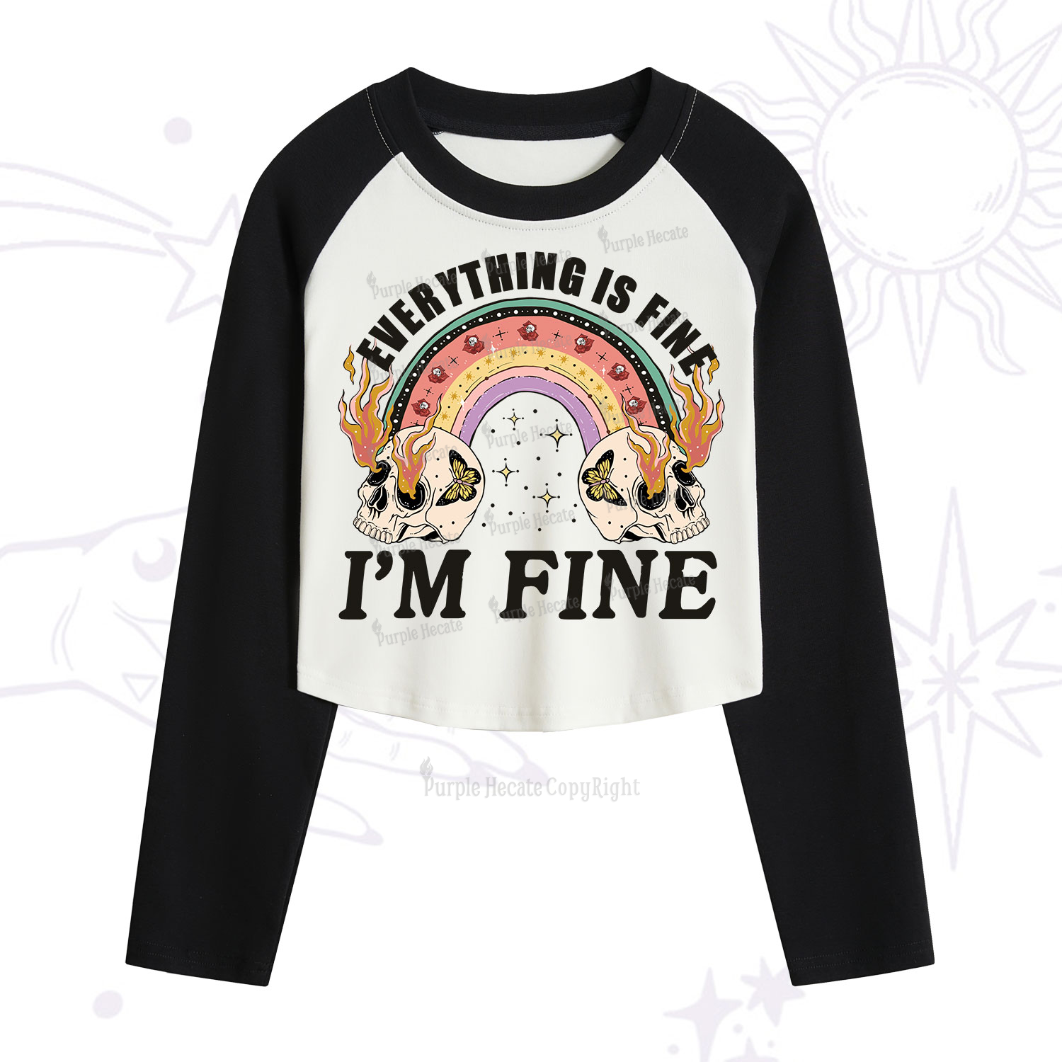 Purplehecate Everything Is Fine Cropped Raglan Long Sleeve T-Shirt