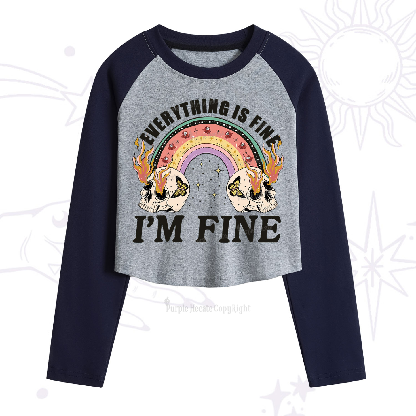 Purplehecate Everything Is Fine Cropped Raglan Long Sleeve T-Shirt