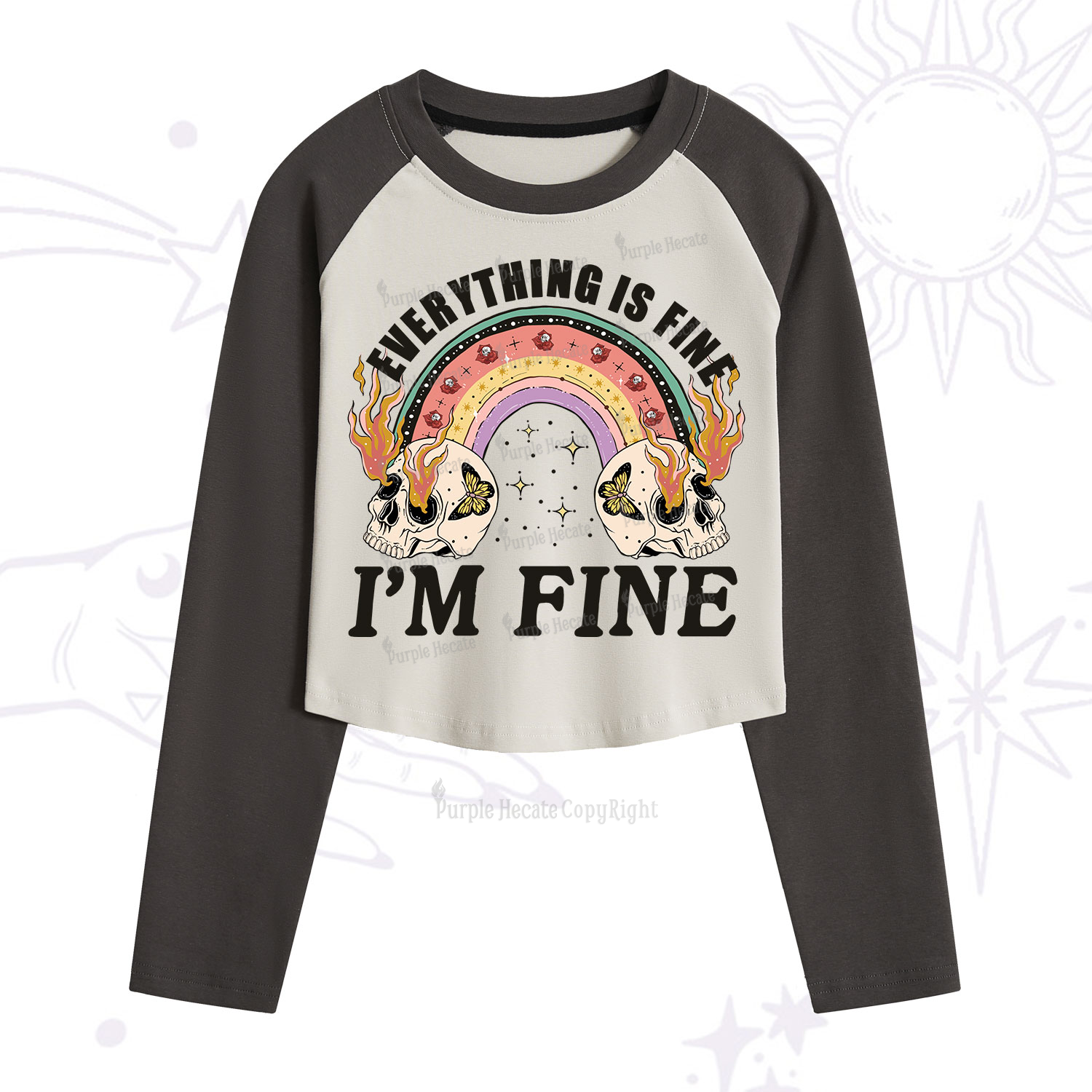 Purplehecate Everything Is Fine Cropped Raglan Long Sleeve T-Shirt