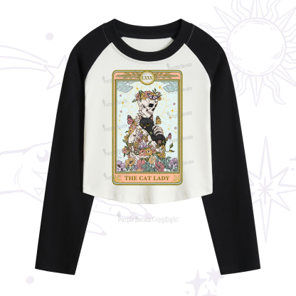 Purplehecate The Cat Lady Skeleton Tarot Cropped Raglan Long Sleeve T-Shirt