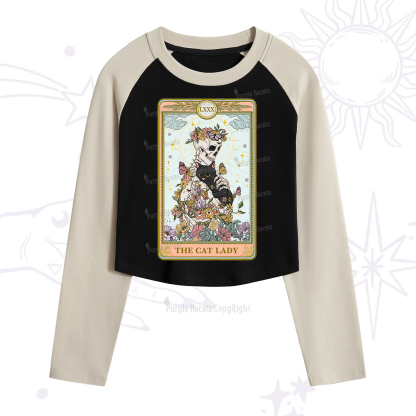 Purplehecate The Cat Lady Skeleton Tarot Cropped Raglan Long Sleeve T-Shirt