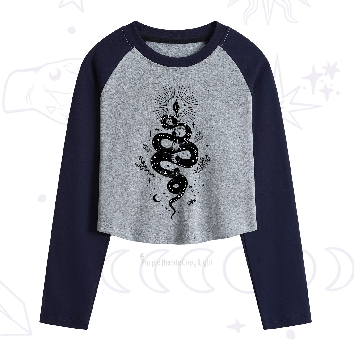 Purplehecate Mystical Moon Phases Snake Cropped Raglan Long Sleeve T-Shirt