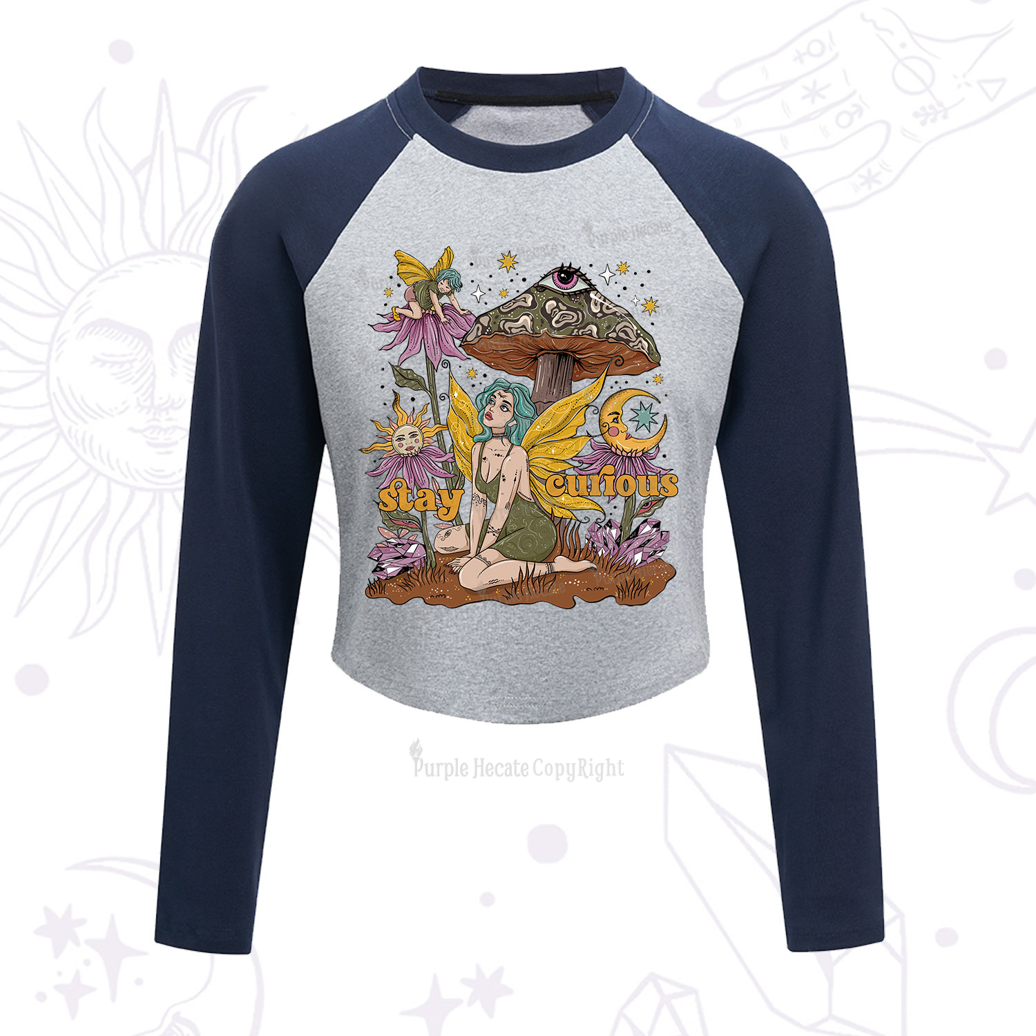 Purplehecate Stay Curious Cropped Raglan Long Sleeve T-Shirt