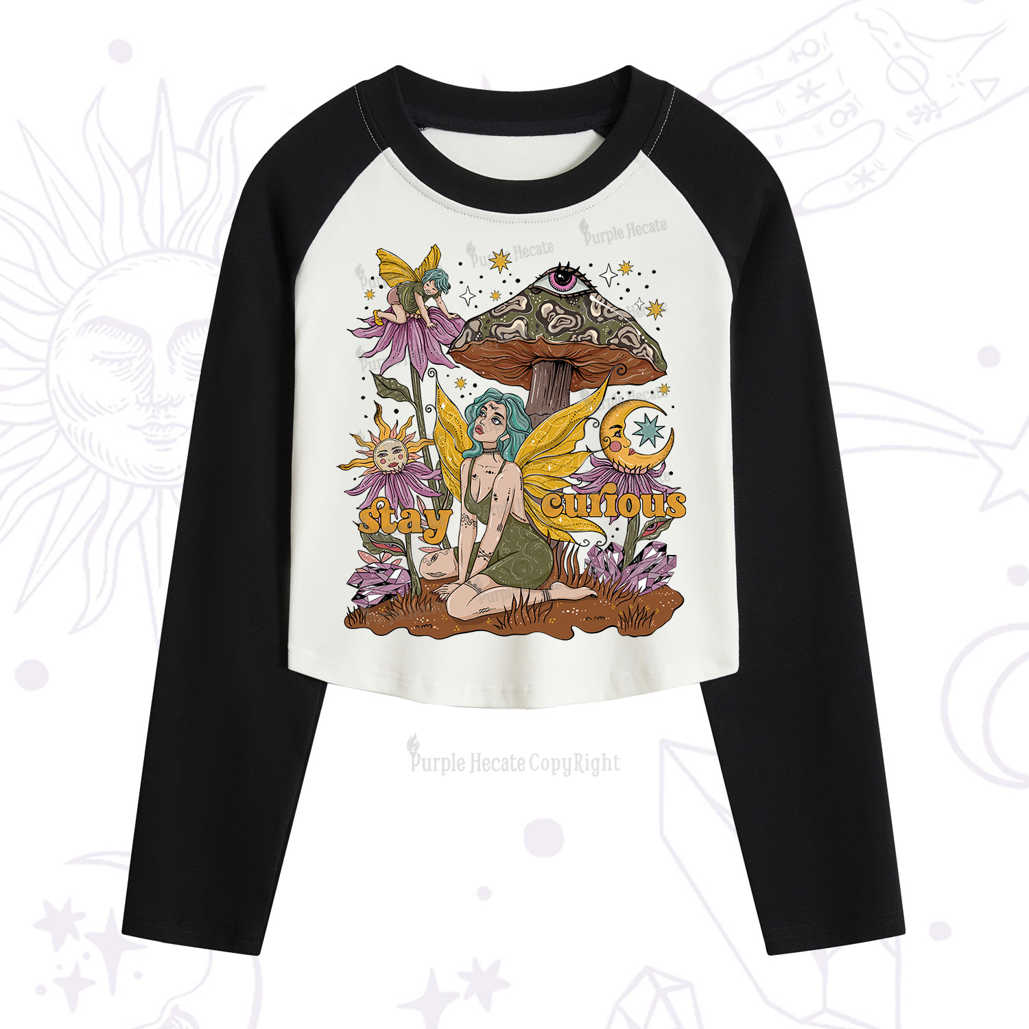 Purplehecate Stay Curious Cropped Raglan Long Sleeve T-Shirt