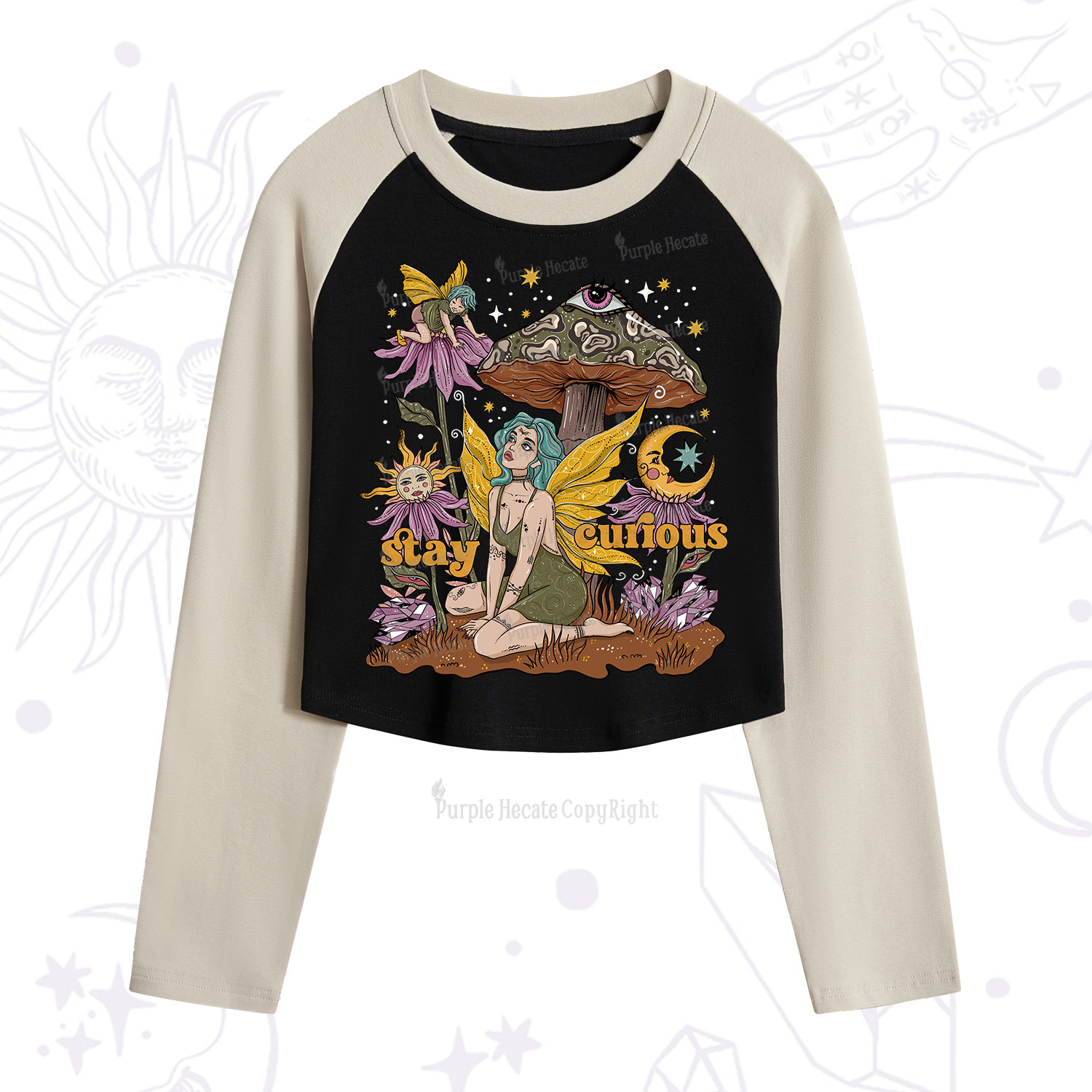 Purplehecate Stay Curious Cropped Raglan Long Sleeve T-Shirt