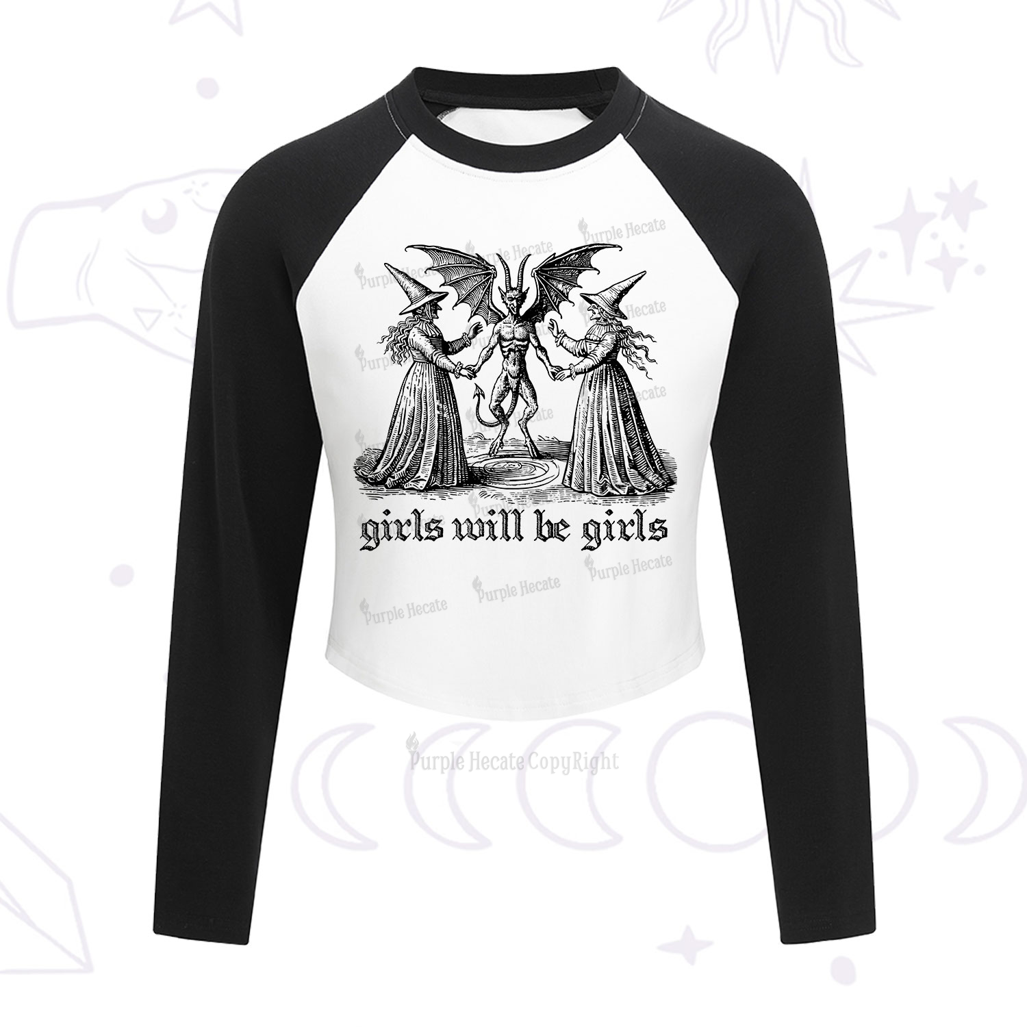 Purplehecate Witch Girls Will Be Girls Cropped Raglan Long Sleeve T-Shirt
