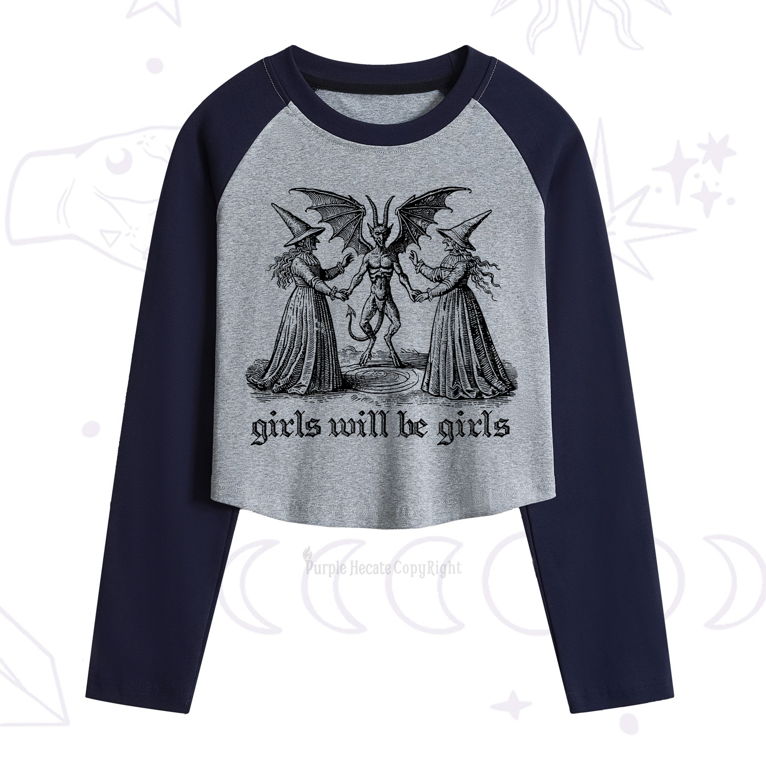 Purplehecate Witch Girls Will Be Girls Cropped Raglan Long Sleeve T-Shirt