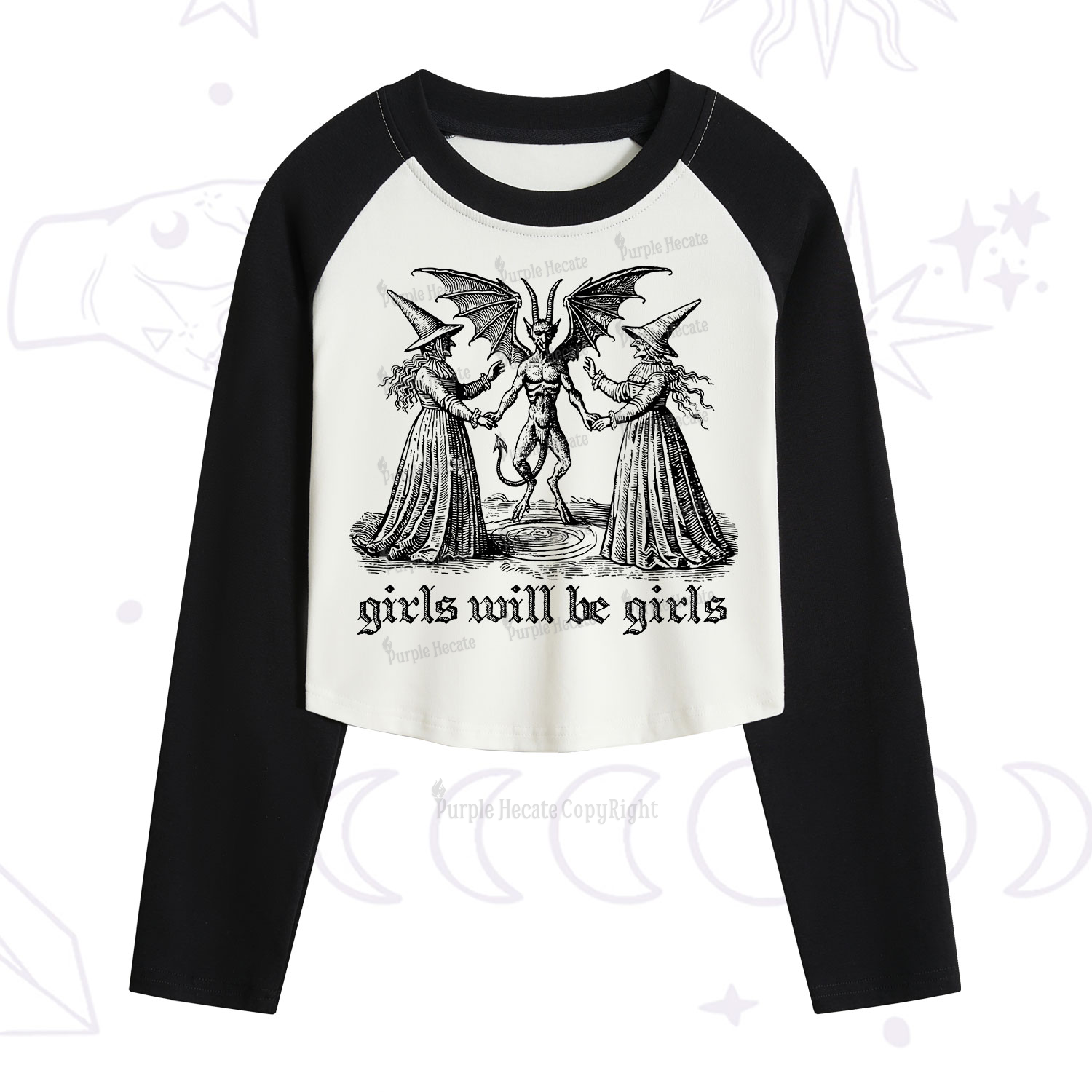 Purplehecate Witch Girls Will Be Girls Cropped Raglan Long Sleeve T-Shirt