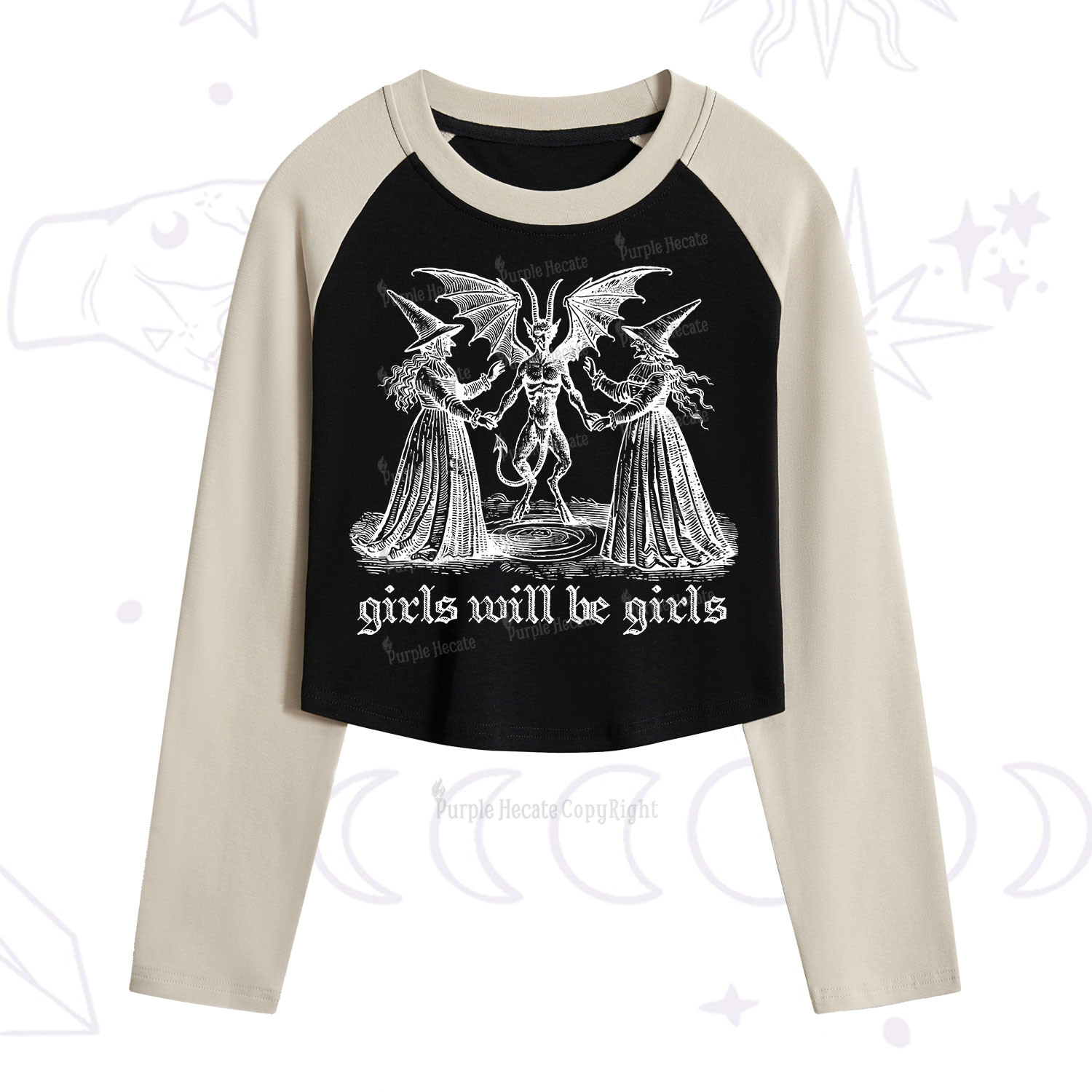 Purplehecate Witch Girls Will Be Girls Cropped Raglan Long Sleeve T-Shirt