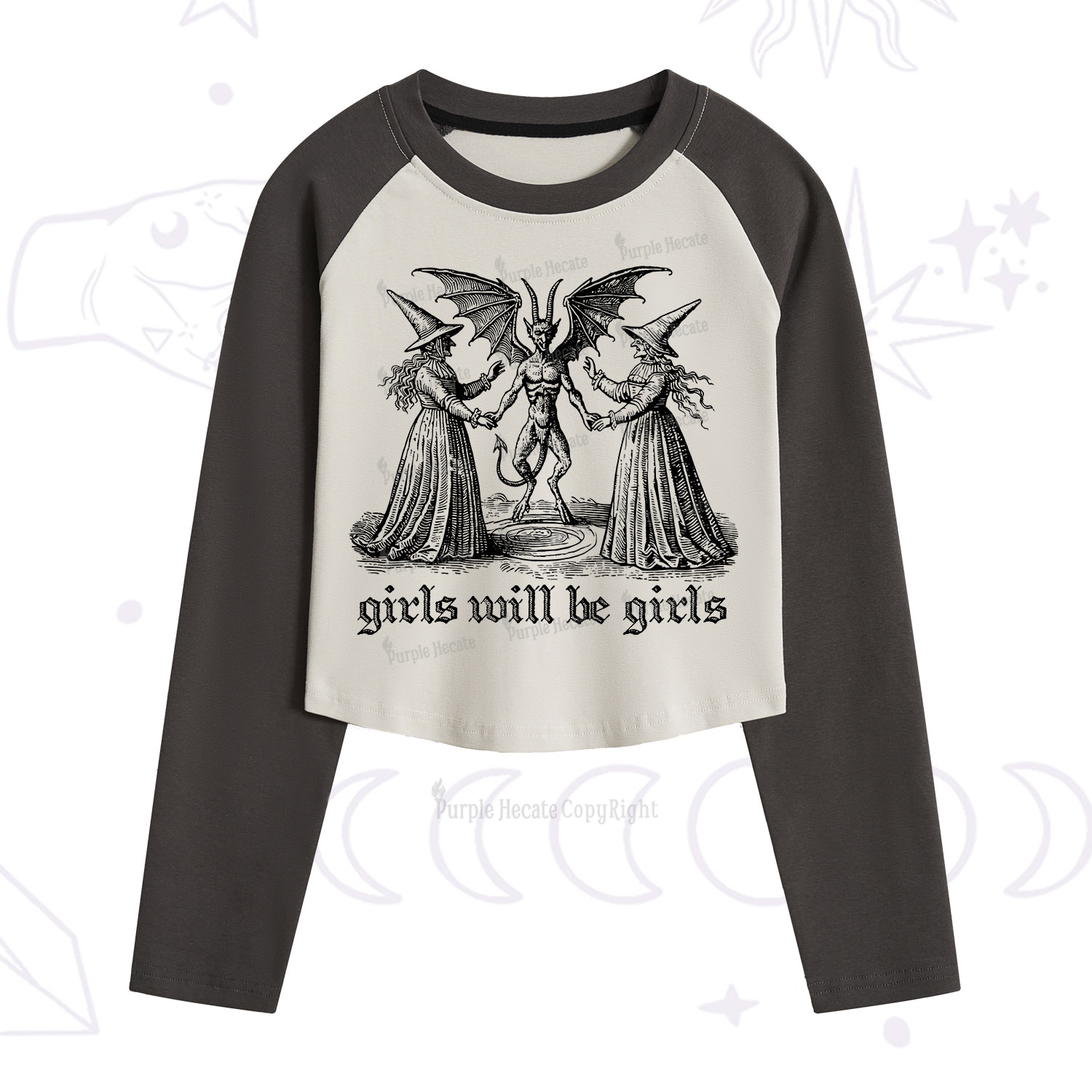 Purplehecate Witch Girls Will Be Girls Cropped Raglan Long Sleeve T-Shirt