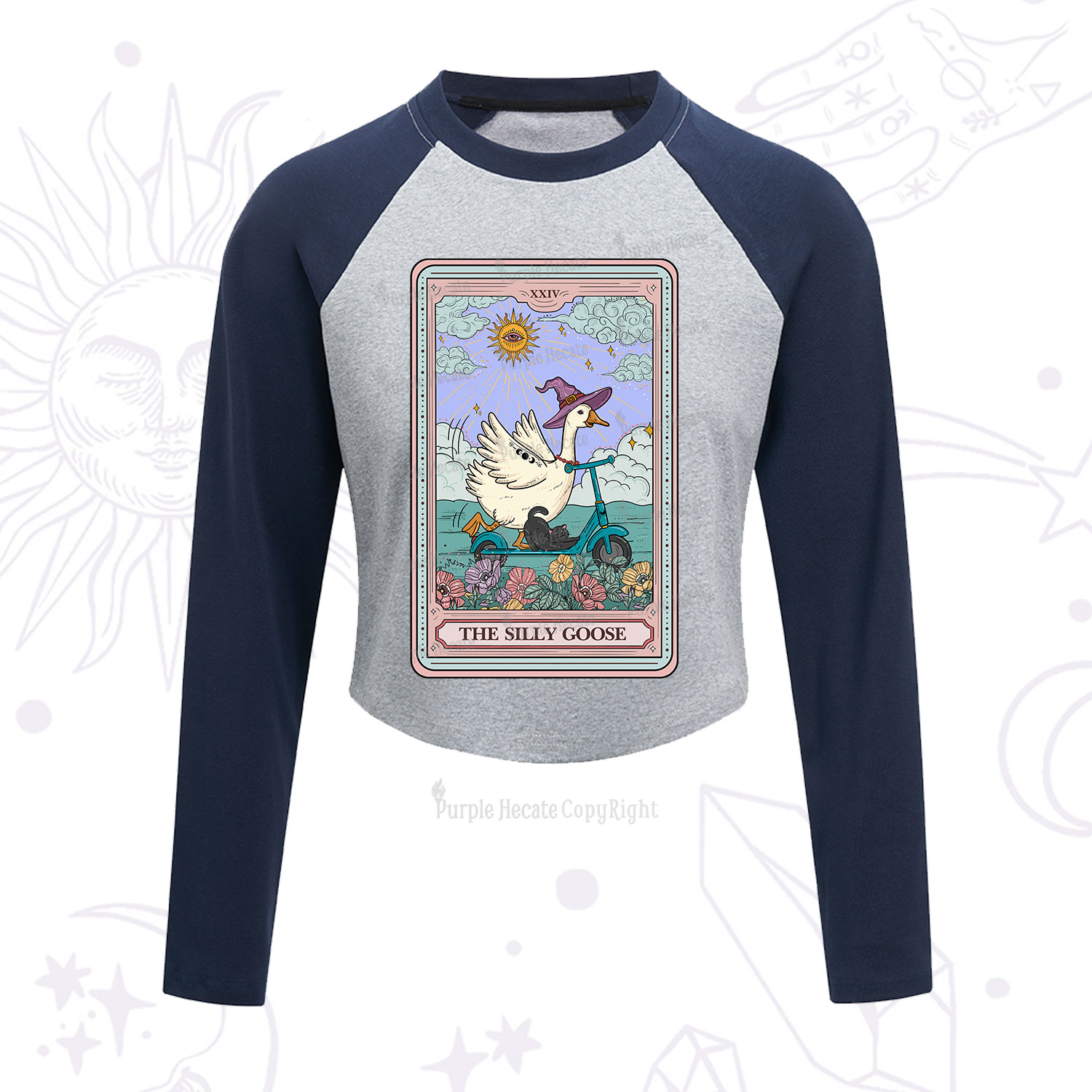 Purplehecate The Silly Goose Tarot Card Cropped Raglan Long Sleeve T-Shirt
