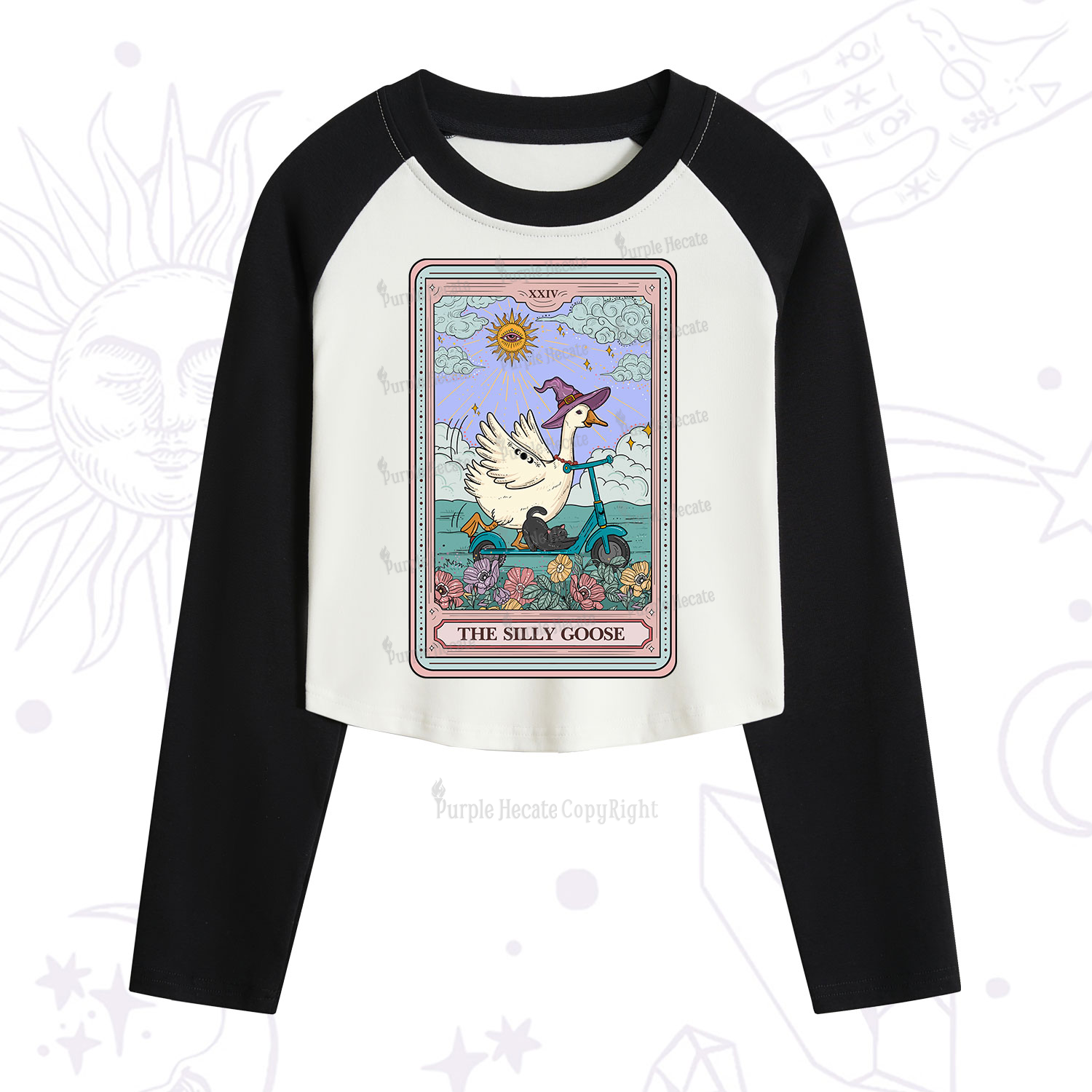 Purplehecate The Silly Goose Tarot Card Cropped Raglan Long Sleeve T-Shirt