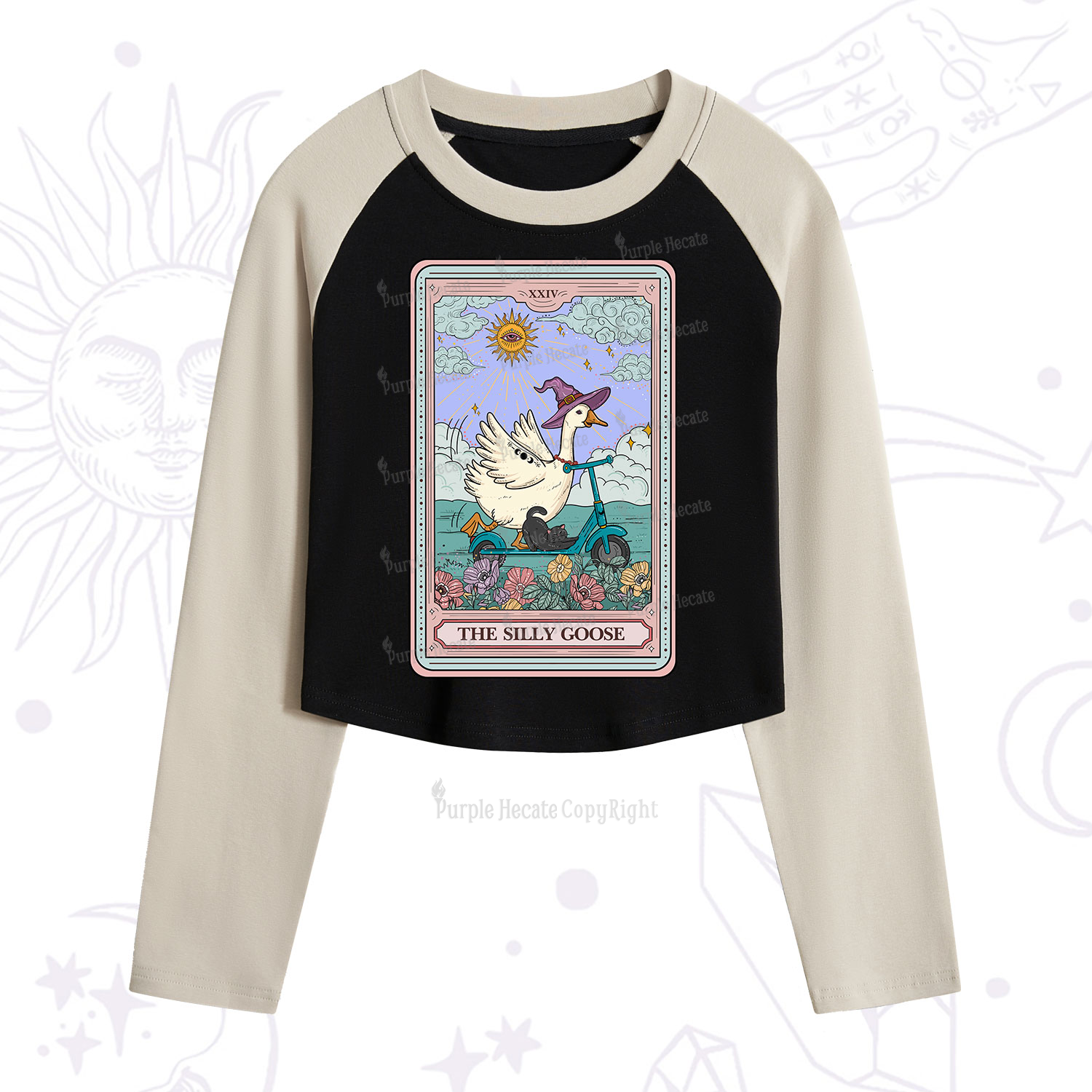 Purplehecate The Silly Goose Tarot Card Cropped Raglan Long Sleeve T-Shirt