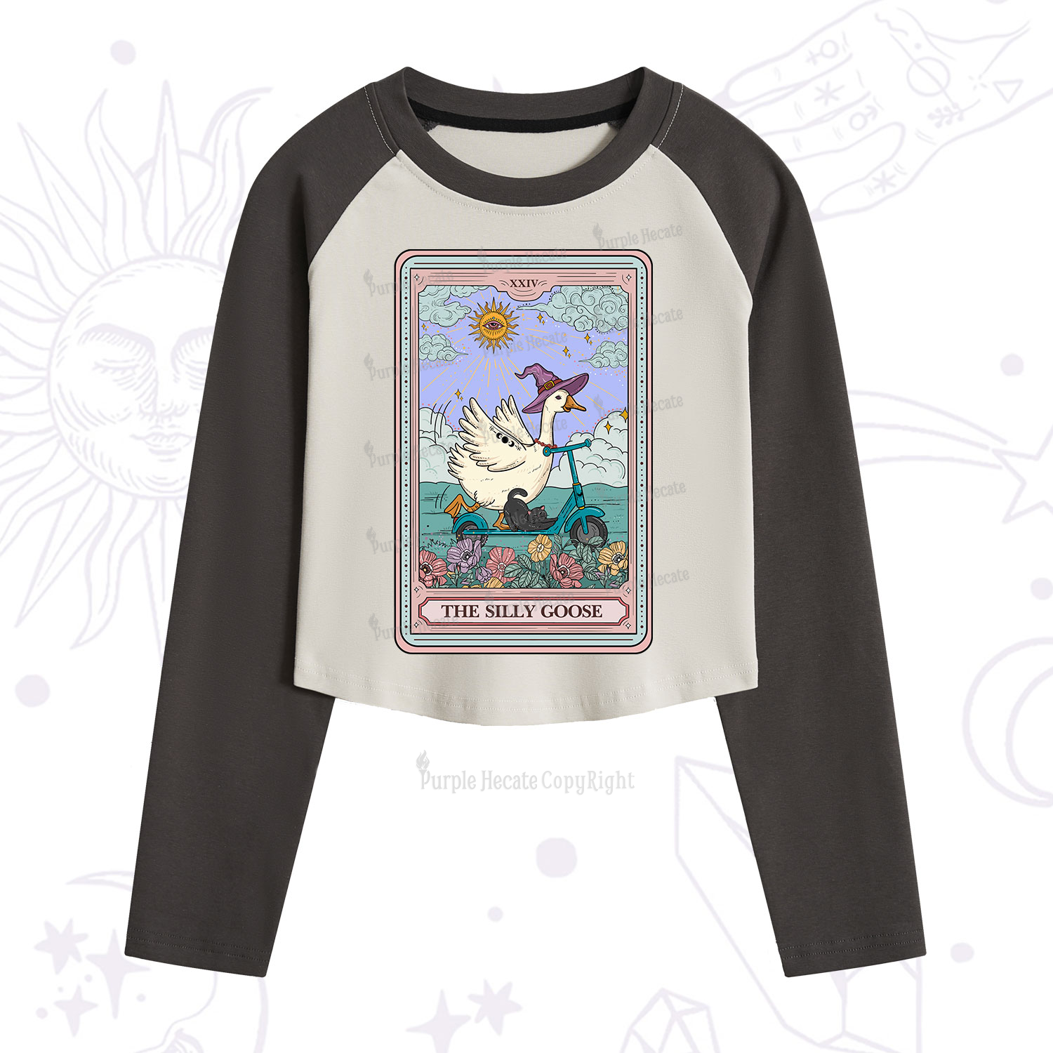 Purplehecate The Silly Goose Tarot Card Cropped Raglan Long Sleeve T-Shirt