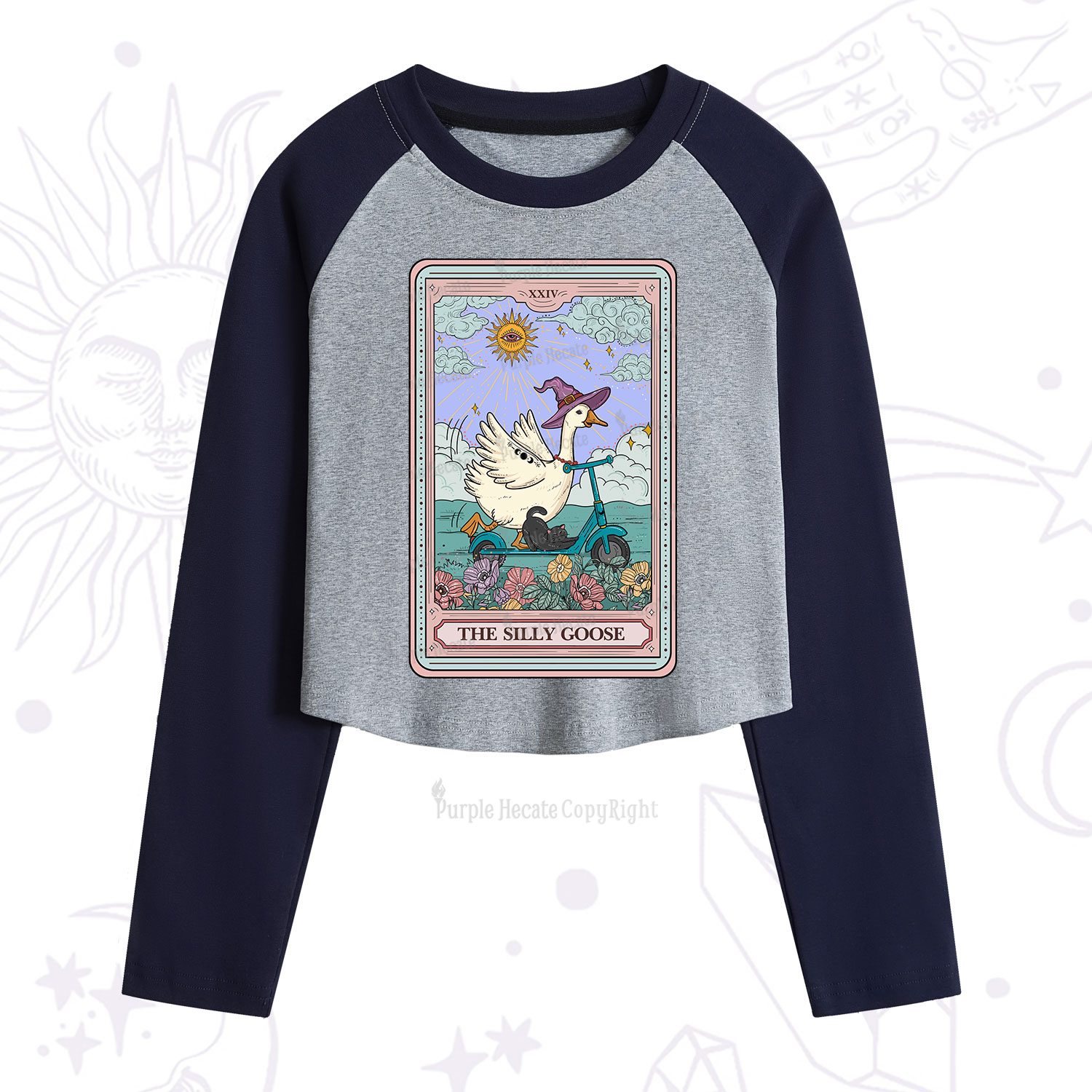 Purplehecate The Silly Goose Tarot Card Cropped Raglan Long Sleeve T-Shirt