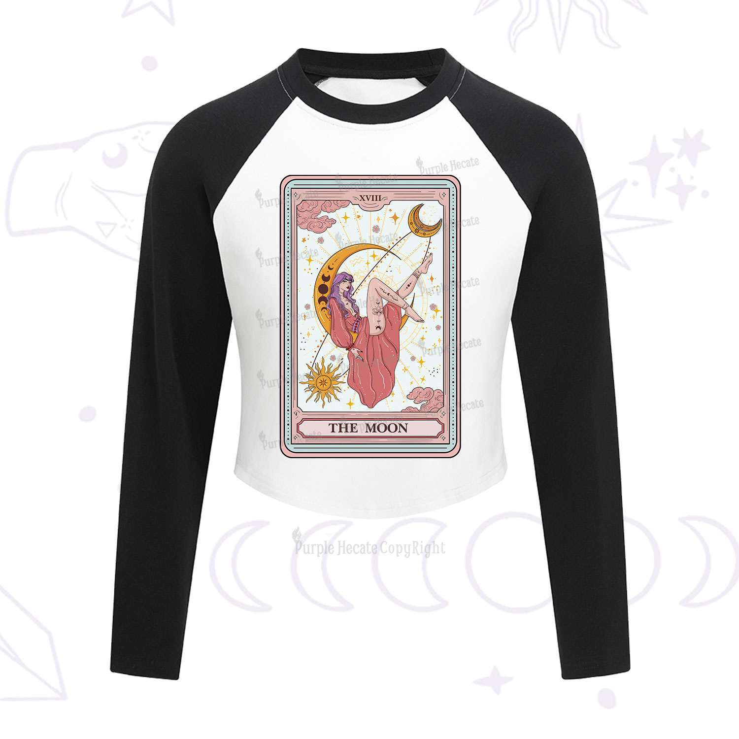 Purplehecate The Moon Tarot Cropped Raglan Long Sleeve T-Shirt
