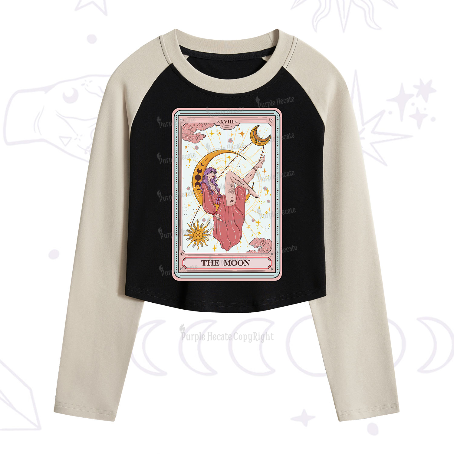 Purplehecate The Moon Tarot Cropped Raglan Long Sleeve T-Shirt