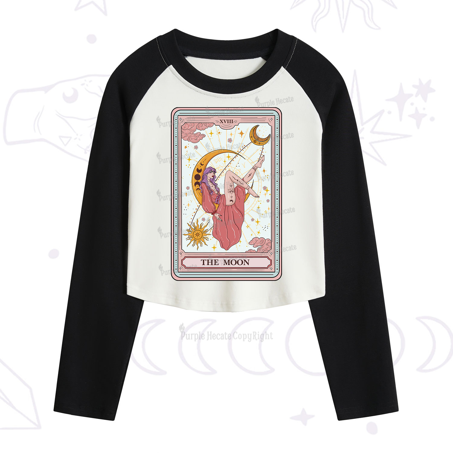 Purplehecate The Moon Tarot Cropped Raglan Long Sleeve T-Shirt