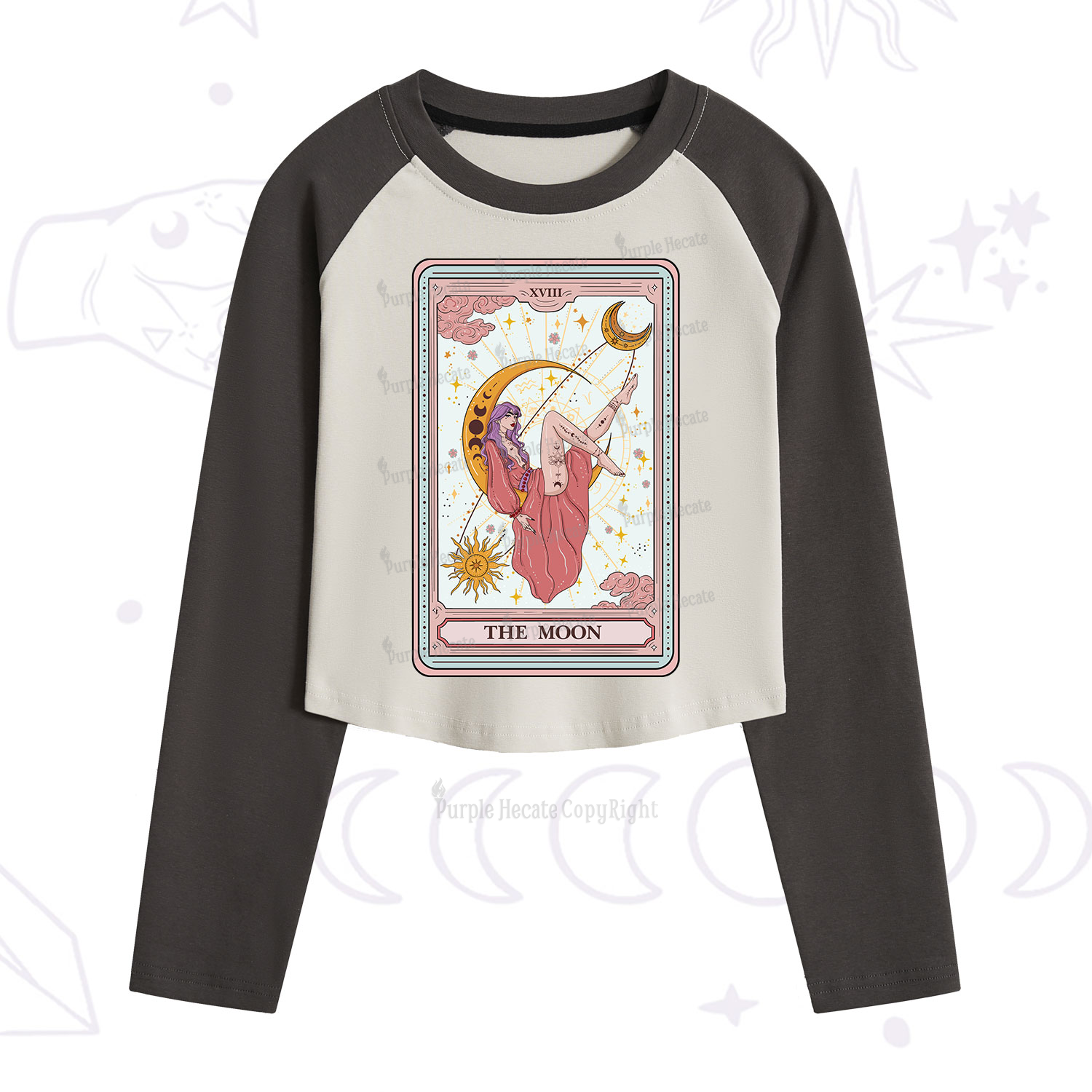 Purplehecate The Moon Tarot Cropped Raglan Long Sleeve T-Shirt