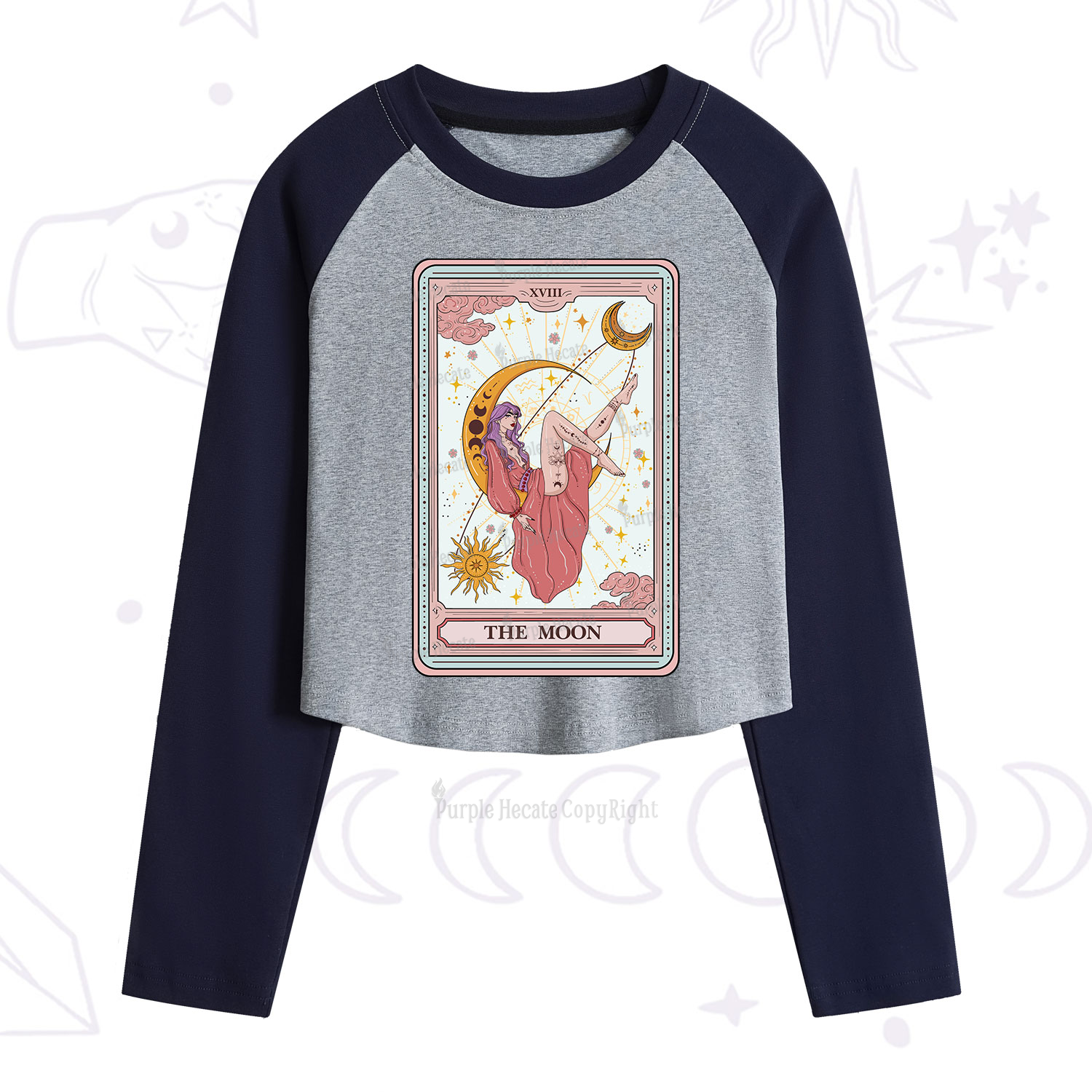 Purplehecate The Moon Tarot Cropped Raglan Long Sleeve T-Shirt