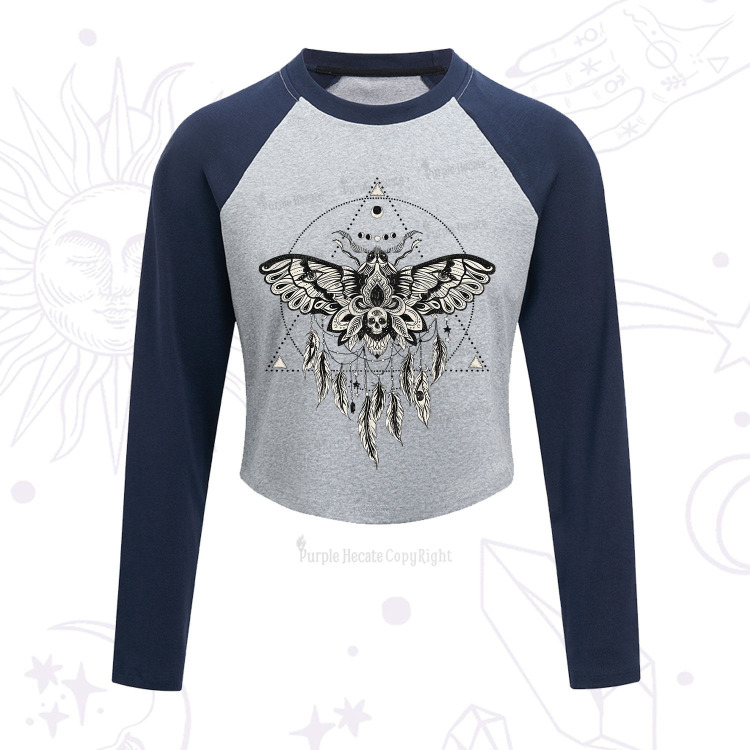 Purplehecate Mystical Luna Moth Cropped Raglan Long Sleeve T-Shirt