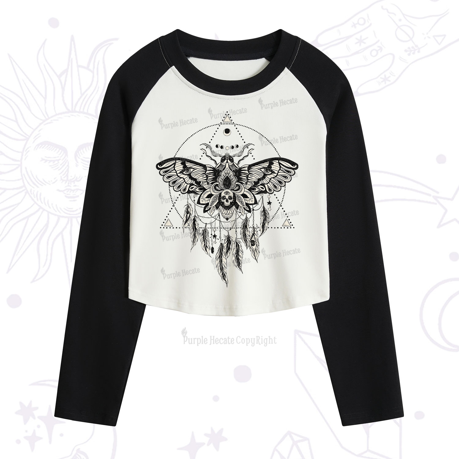 Purplehecate Mystical Luna Moth Cropped Raglan Long Sleeve T-Shirt