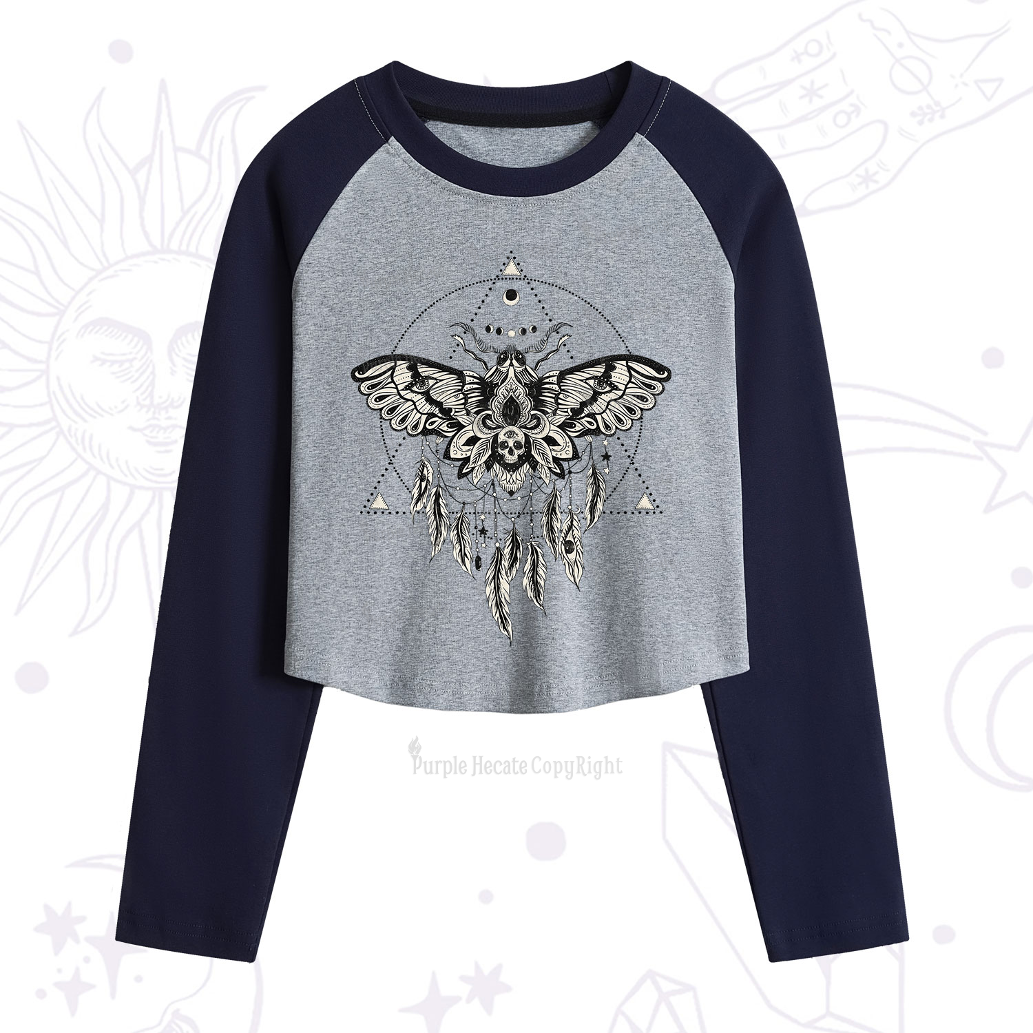 Purplehecate Mystical Luna Moth Cropped Raglan Long Sleeve T-Shirt
