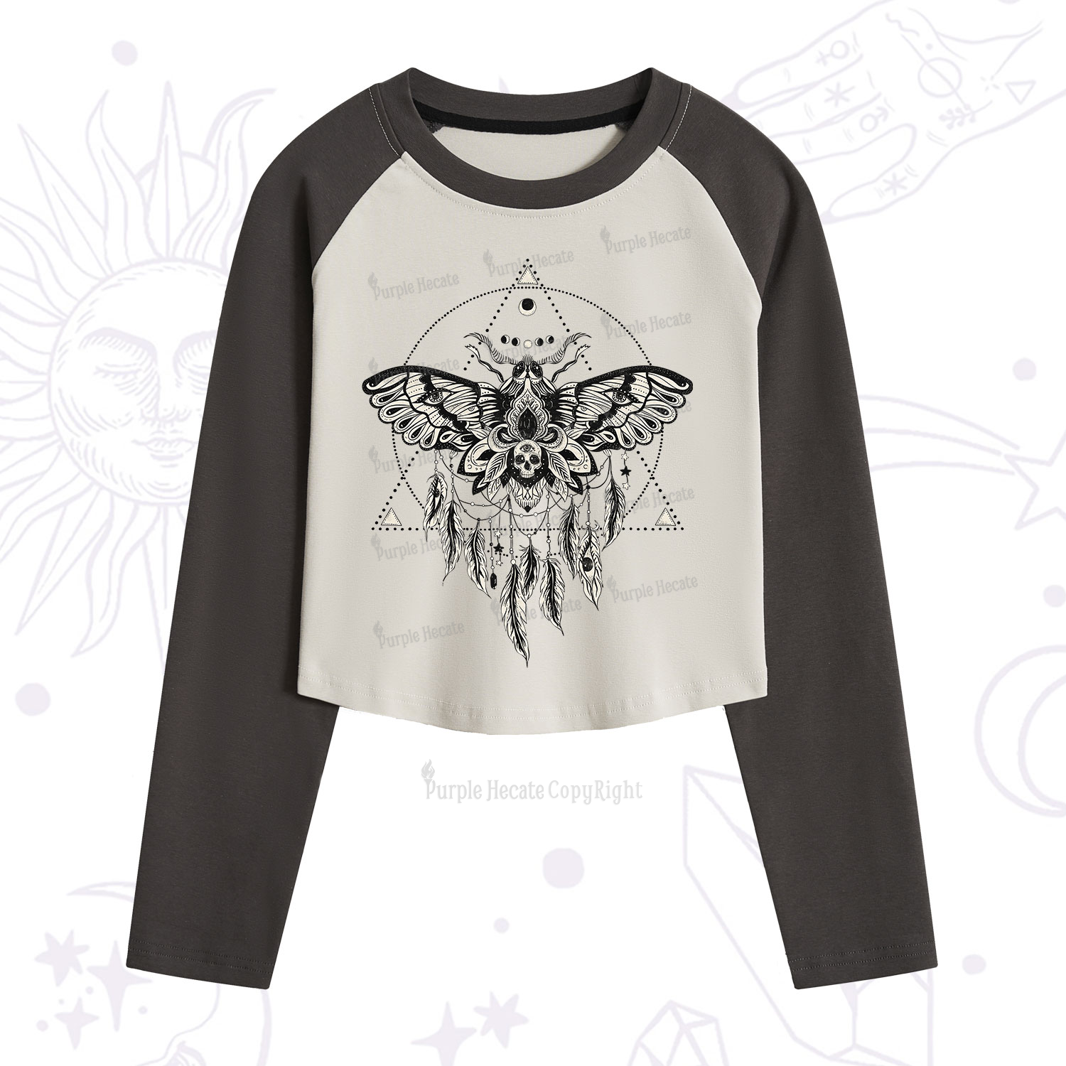 Purplehecate Mystical Luna Moth Cropped Raglan Long Sleeve T-Shirt