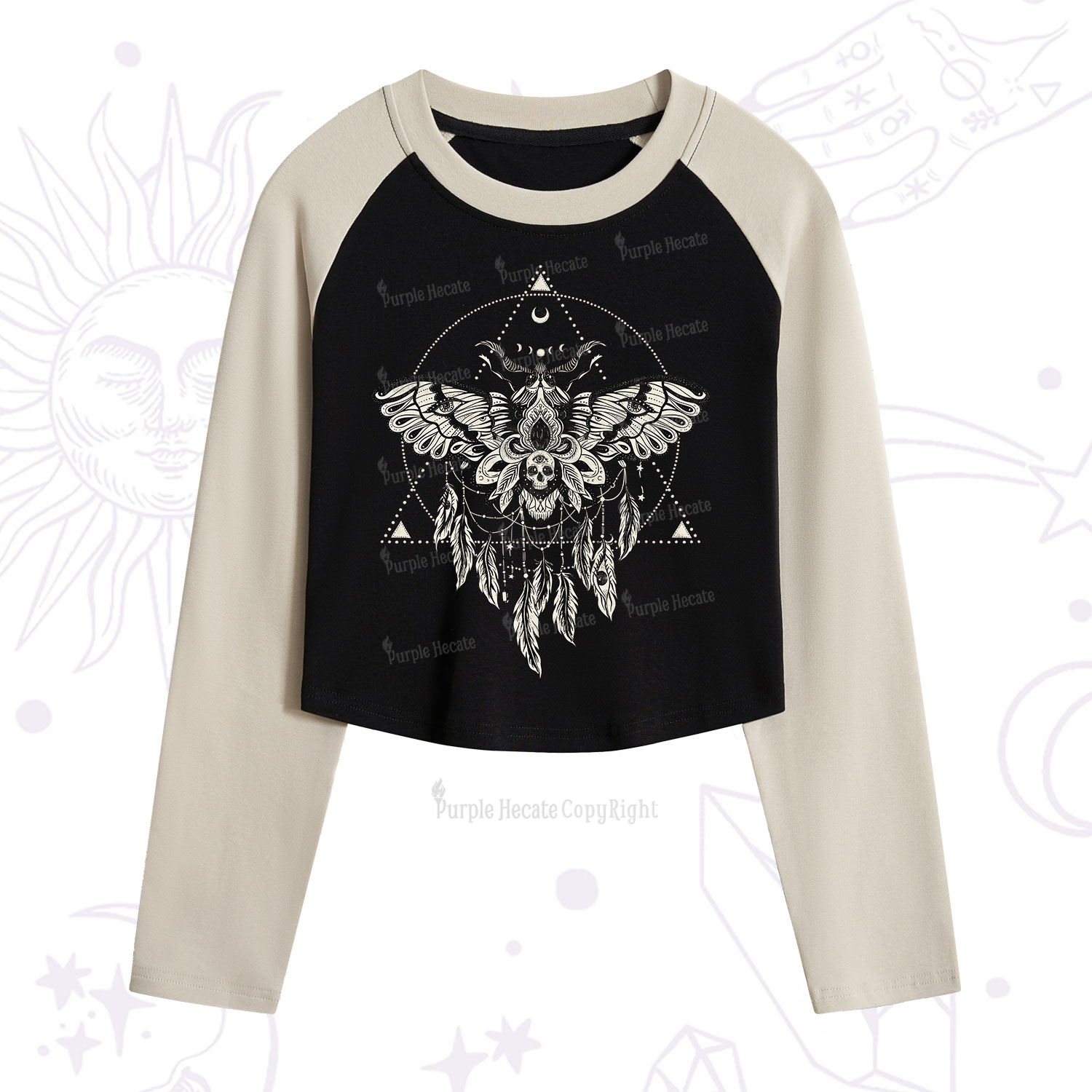 Purplehecate Mystical Luna Moth Cropped Raglan Long Sleeve T-Shirt