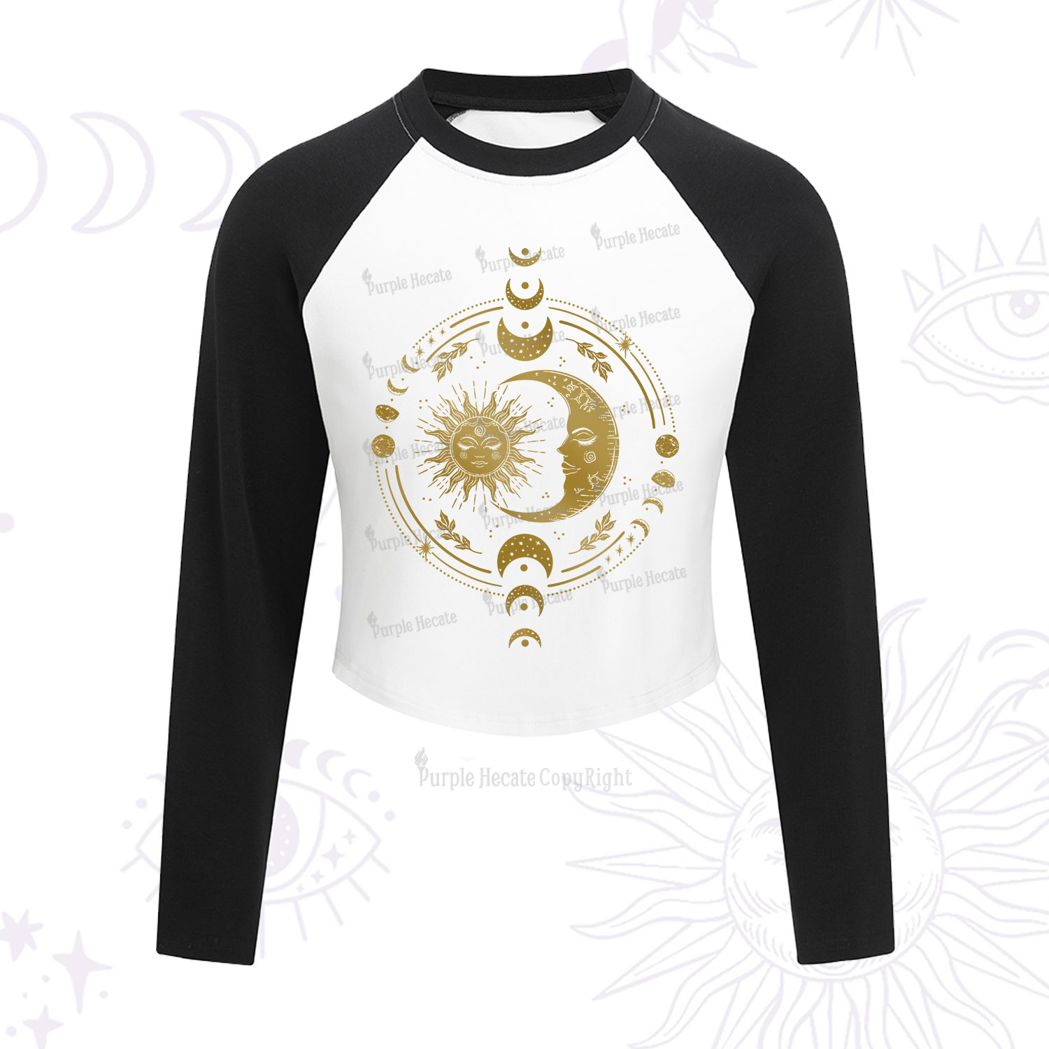 Purplehecate Celestial Sun and Moon Cropped Raglan Long Sleeve T-Shirt