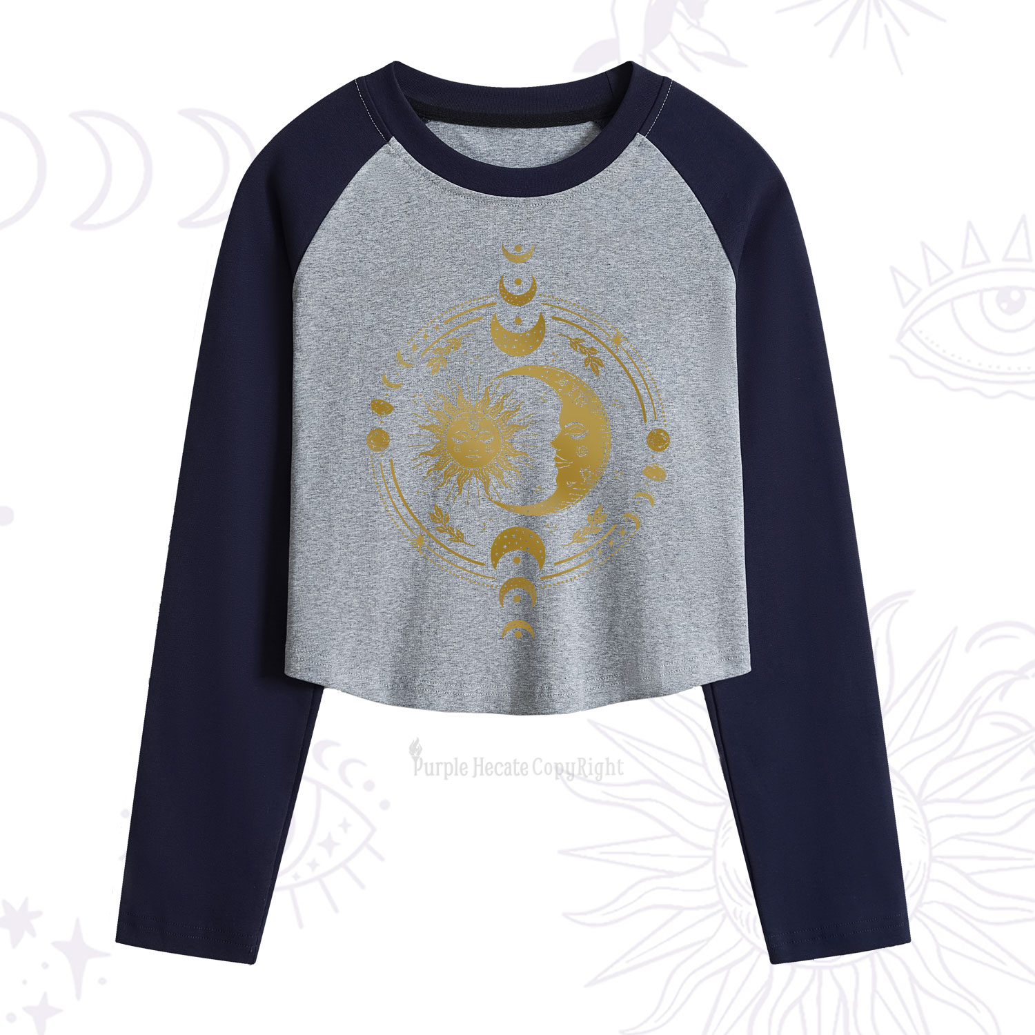 Purplehecate Celestial Sun and Moon Cropped Raglan Long Sleeve T-Shirt