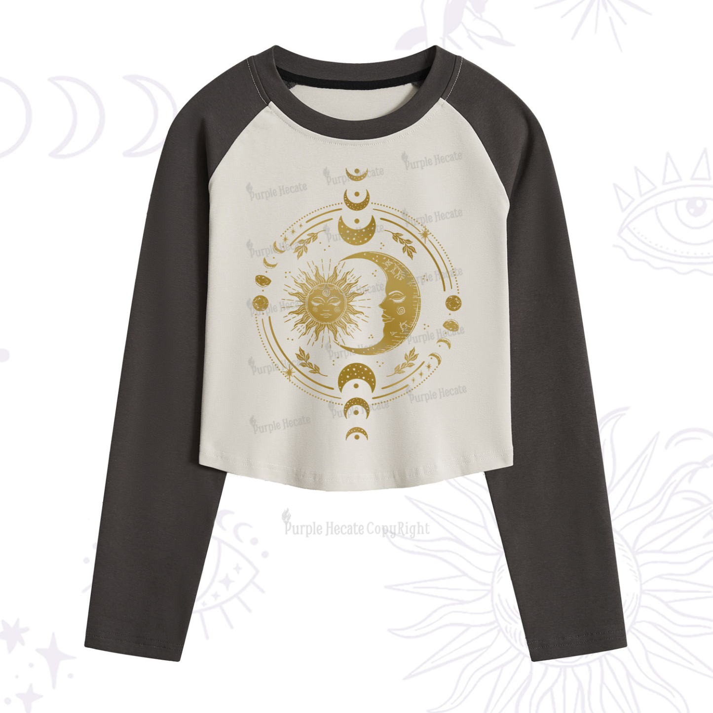 Purplehecate Celestial Sun and Moon Cropped Raglan Long Sleeve T-Shirt