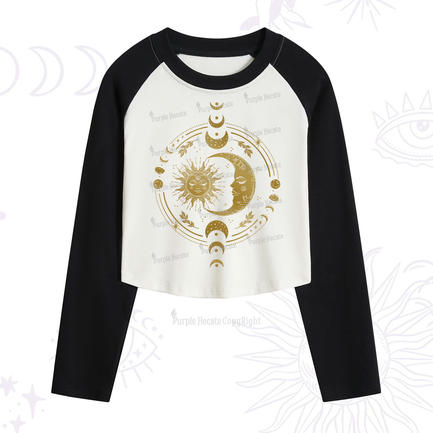 Purplehecate Celestial Sun and Moon Cropped Raglan Long Sleeve T-Shirt