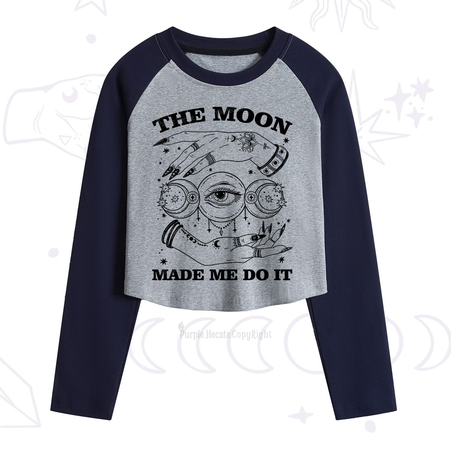 Purplehecate Funny The Moon Made Me Do It Cropped Raglan Long Sleeve T-Shirt
