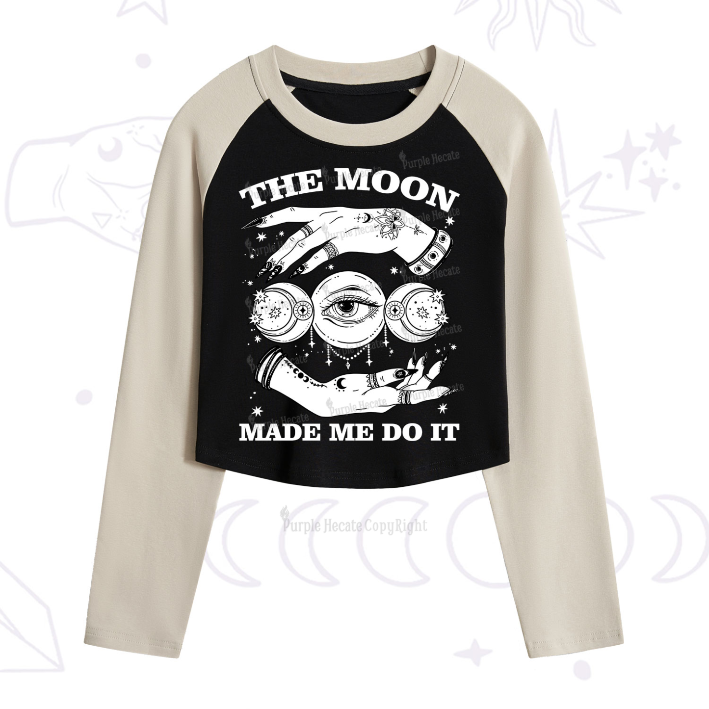 Purplehecate Funny The Moon Made Me Do It Cropped Raglan Long Sleeve T-Shirt