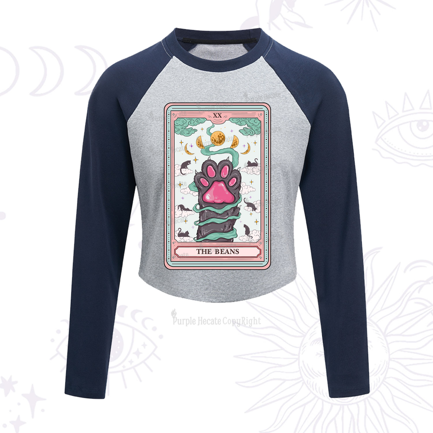 Purplehecate The Beans Cat Tarot Cropped Raglan Long Sleeve T-Shirt