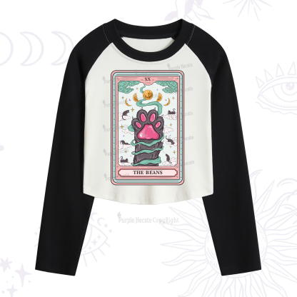 Purplehecate The Beans Cat Tarot Cropped Raglan Long Sleeve T-Shirt