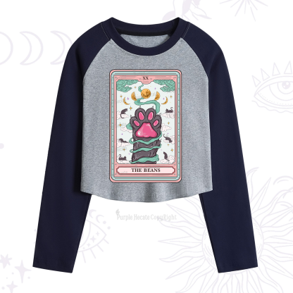 Purplehecate The Beans Cat Tarot Cropped Raglan Long Sleeve T-Shirt