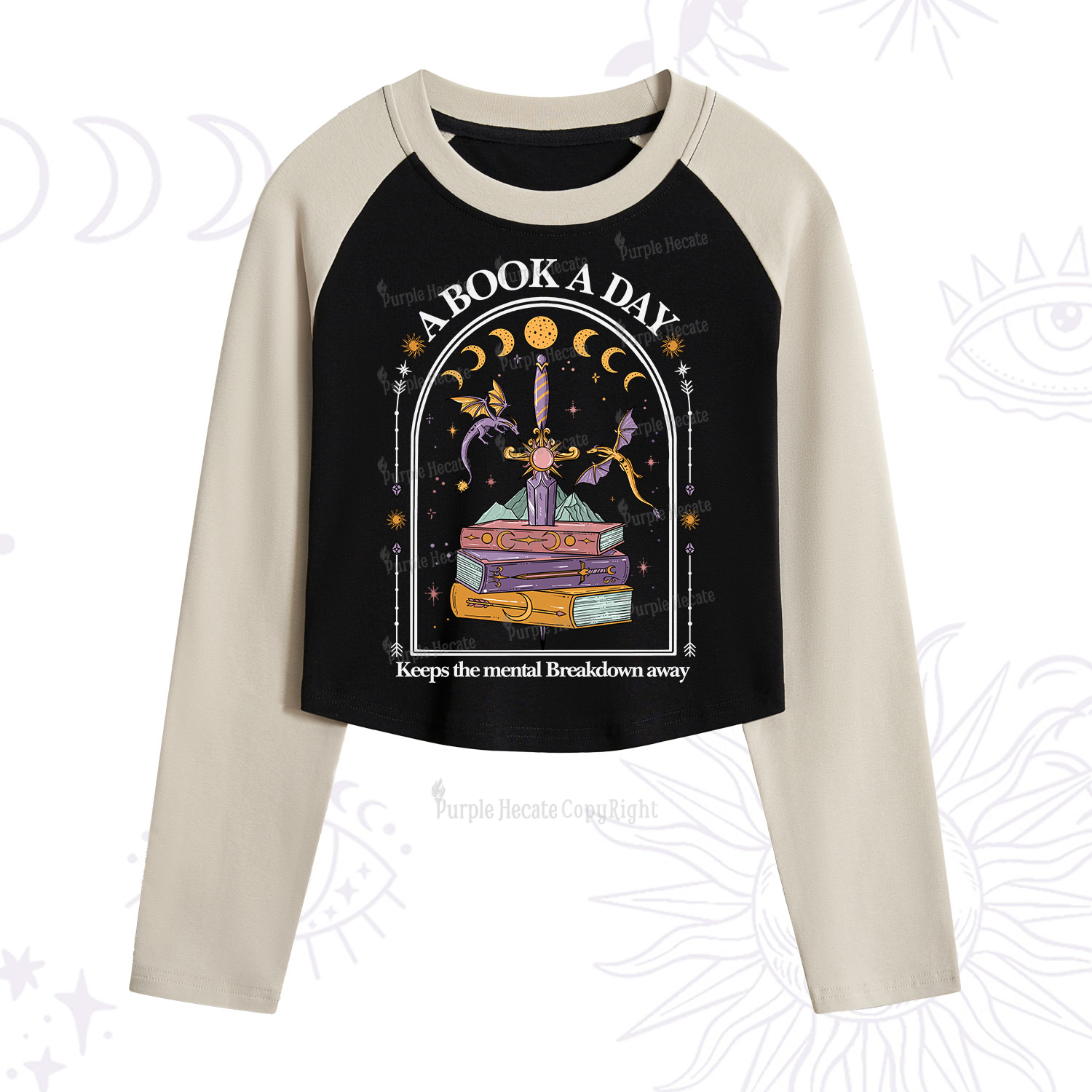 Purplehecate A Book A Day Keeps The Mental Breakdown Cropped Raglan Long Sleeve T-Shirt