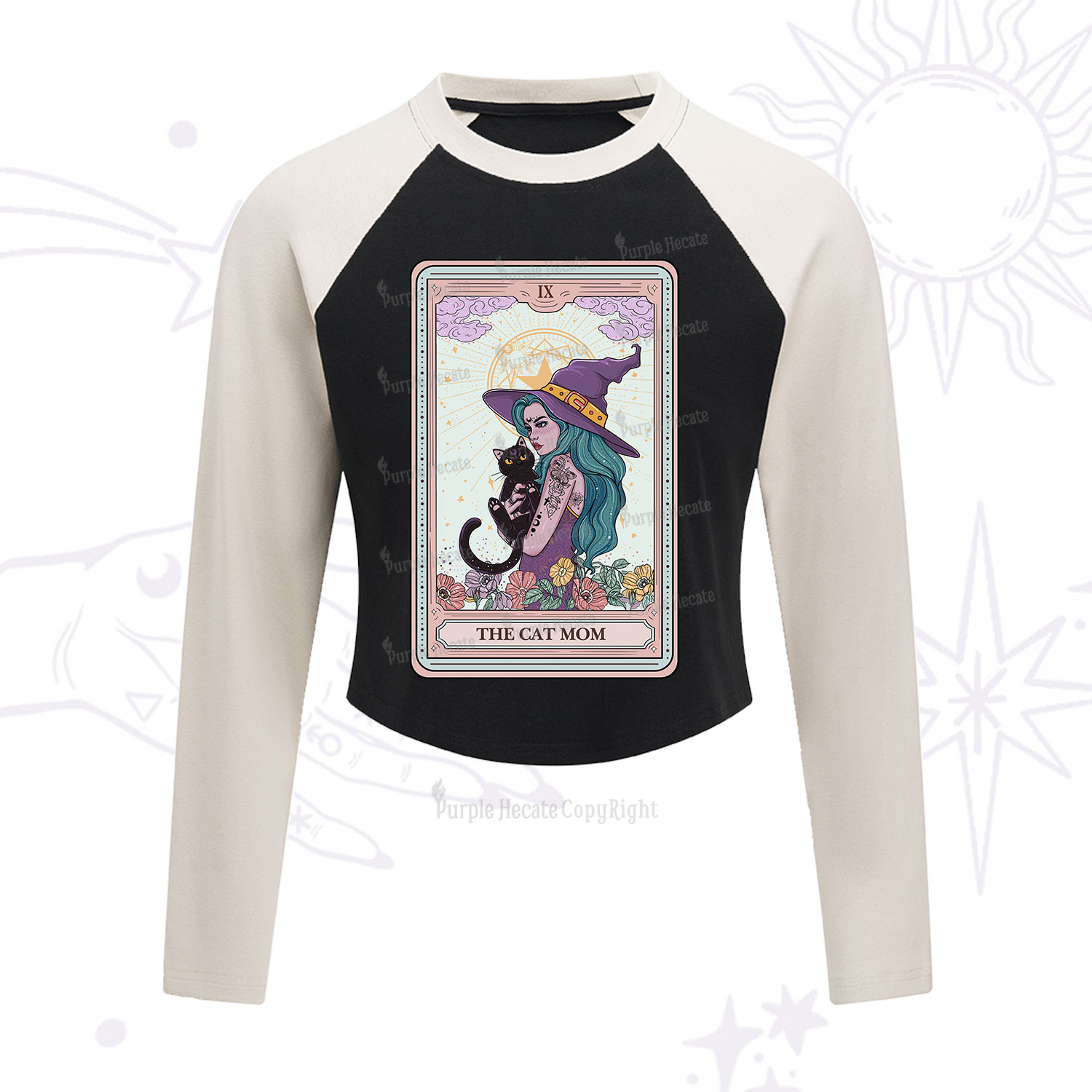 Purplehecate The Gothic Cat Mom Tarot Cropped Raglan Long Sleeve T-Shirt