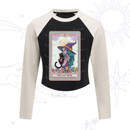 Purplehecate The Gothic Cat Mom Tarot Cropped Raglan Long Sleeve T-Shirt
